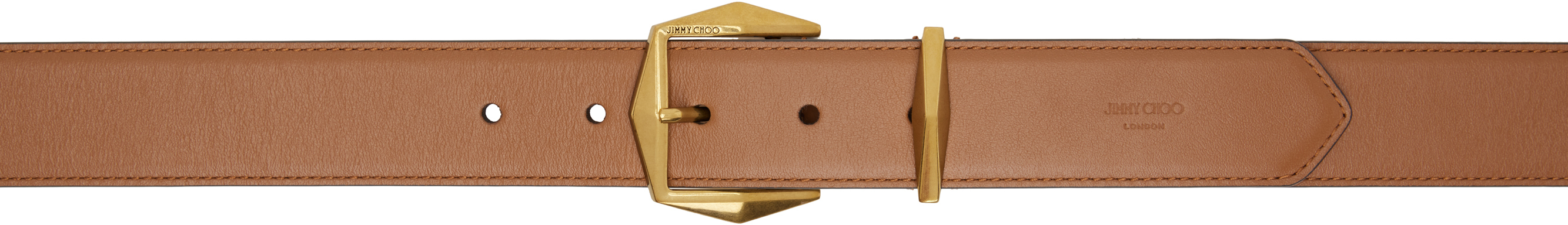 Jimmy Choo Tan Diamond Buckle Belt In Tan/gold