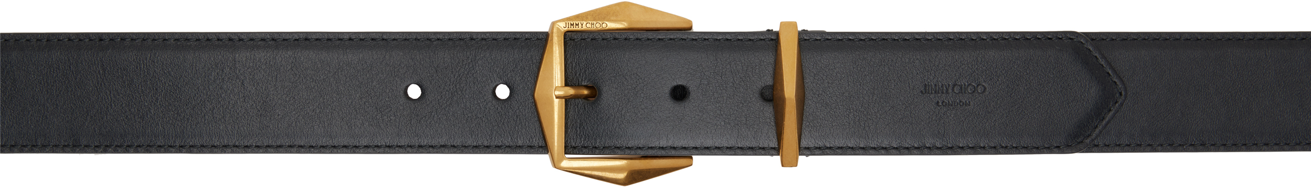 Jimmy Choo Black Diamond Buckle Belt In Black/gold