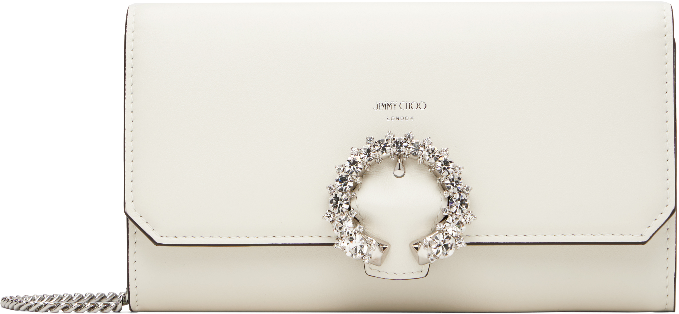 JIMMY CHOO OFF-WHITE WALLET CHAIN & CRYSTAL BAG