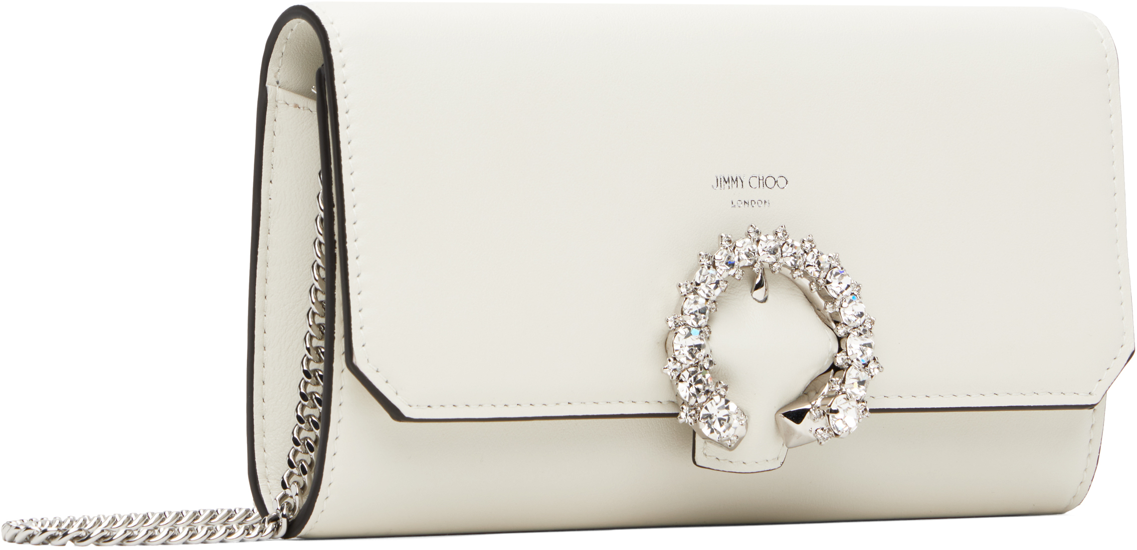 JIMMY CHOO OFF-WHITE WALLET CHAIN & CRYSTAL BAG