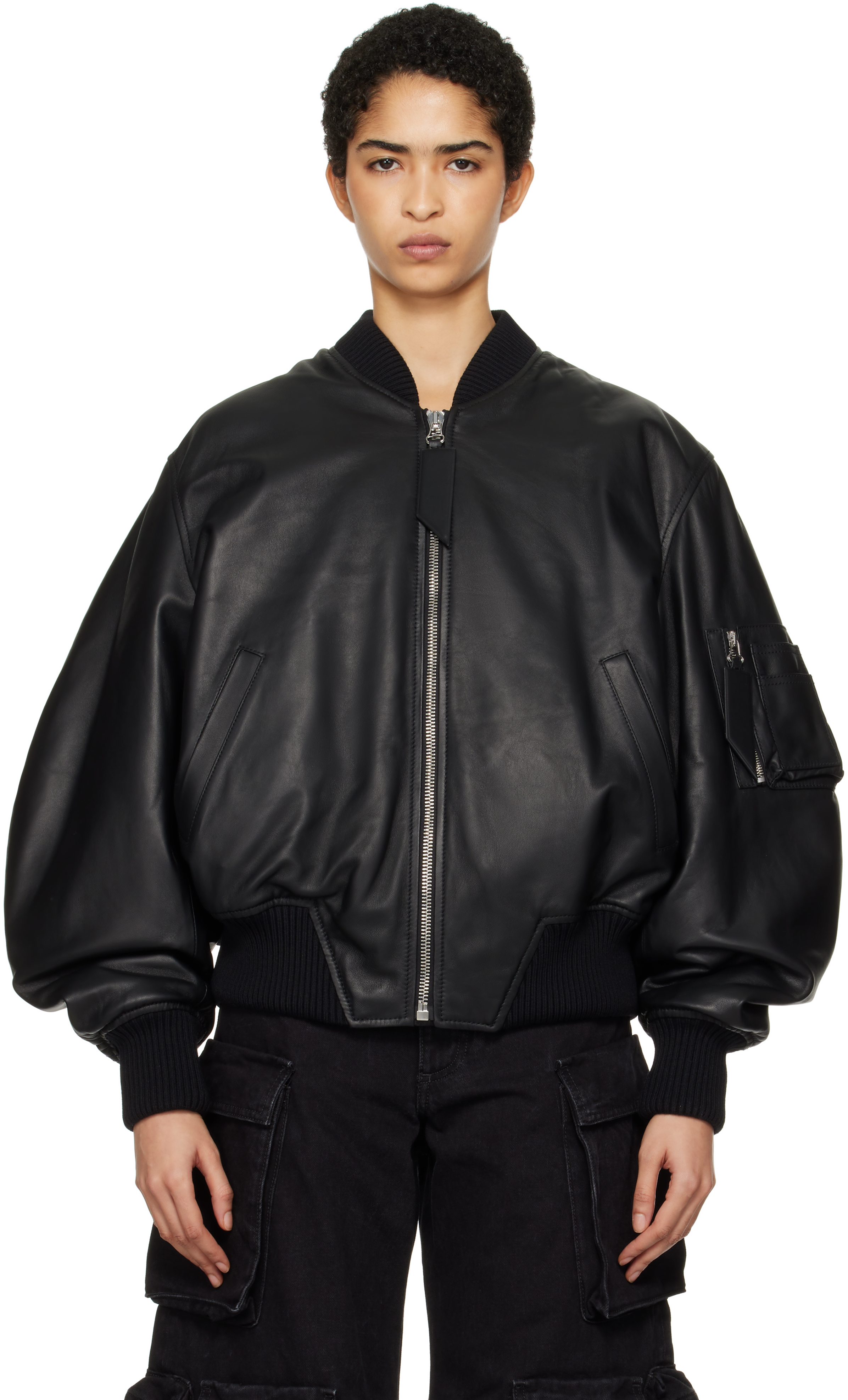 Black Anja Leather Bomber Jacket