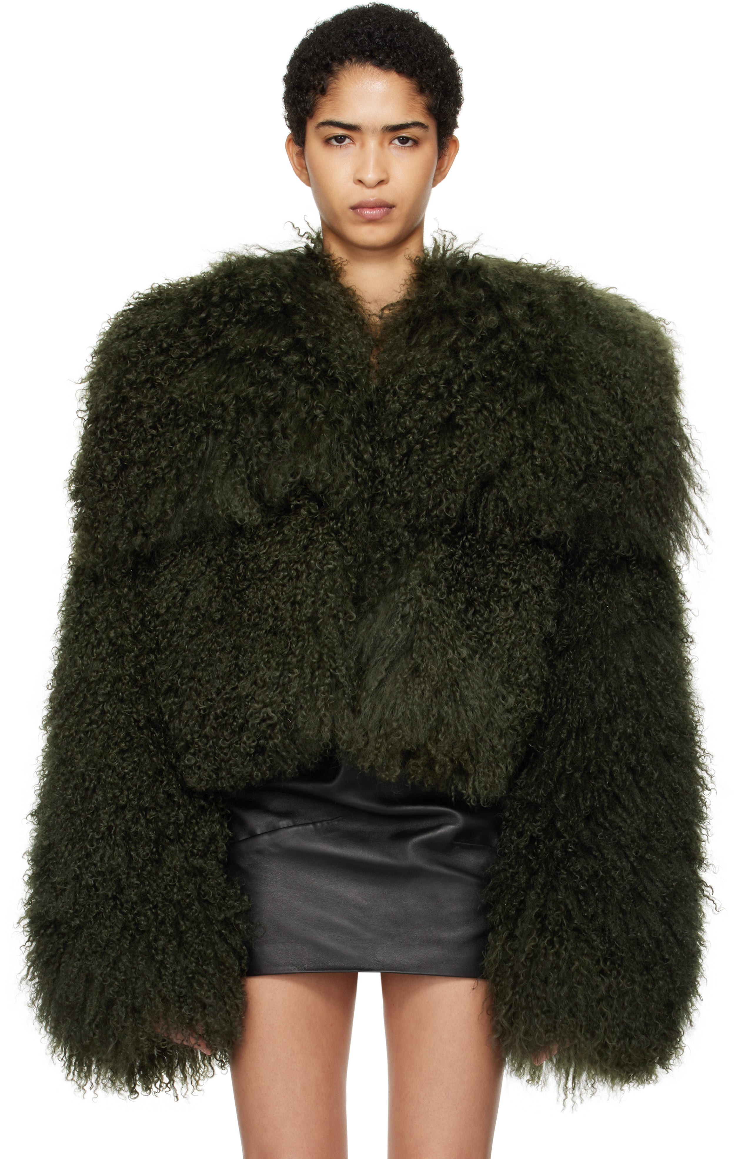 Green Cropped Shearling Jacket