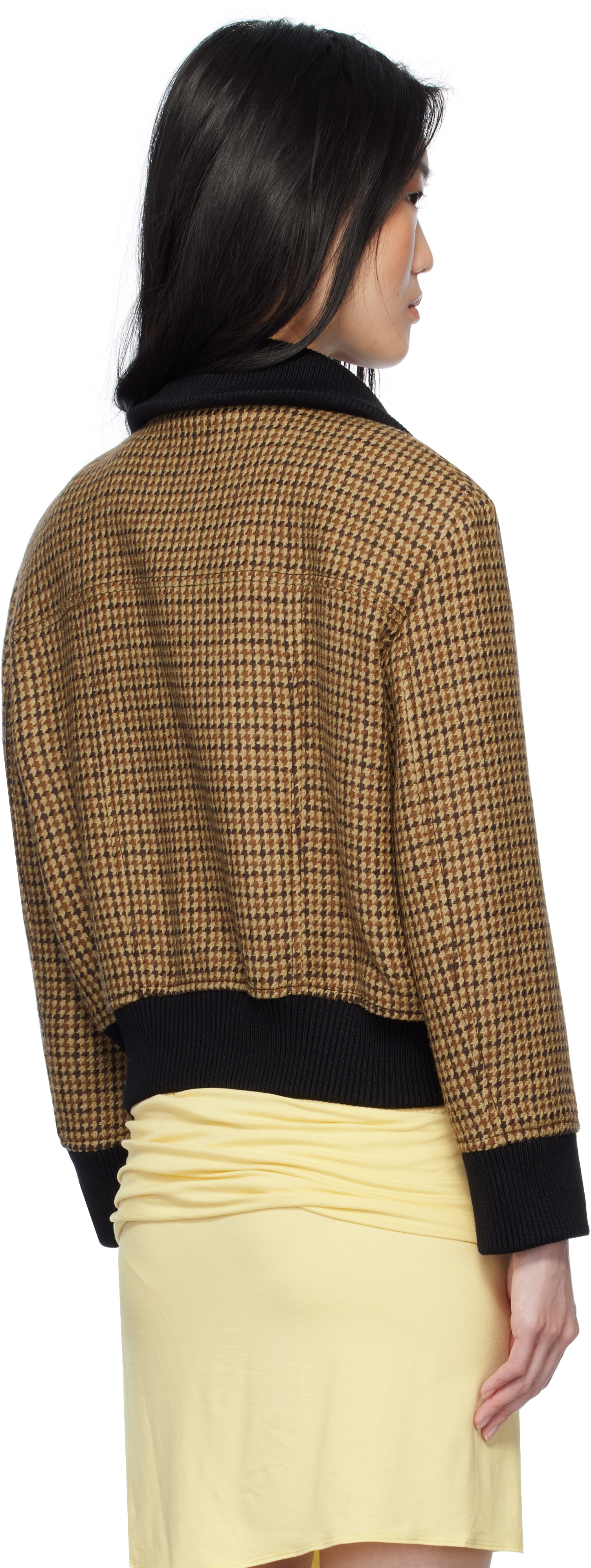 Attico Beige & Brown Houndstooth Bomber Jacket In 064 Brown
