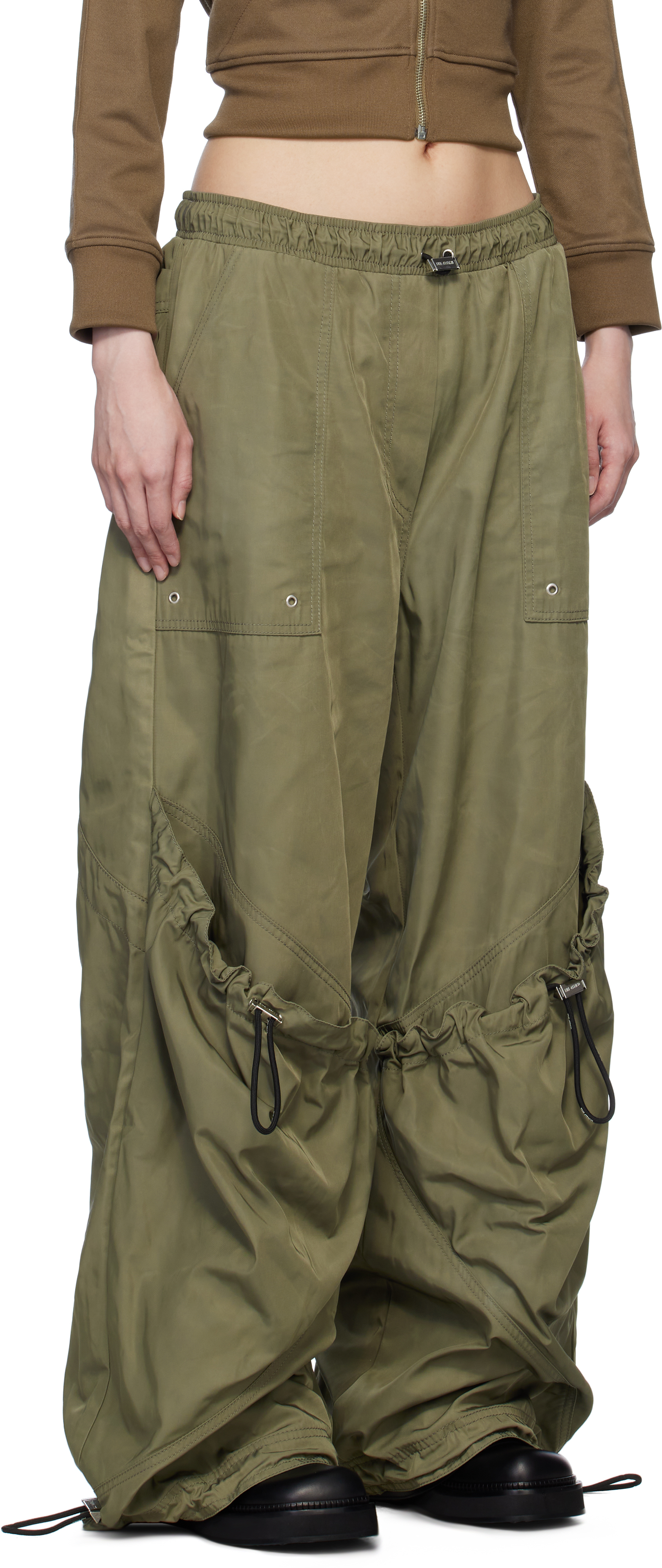 Attico Women's Wide Leg High-waisted Pants With Adjustable Elastic In Military In 828 Military Green