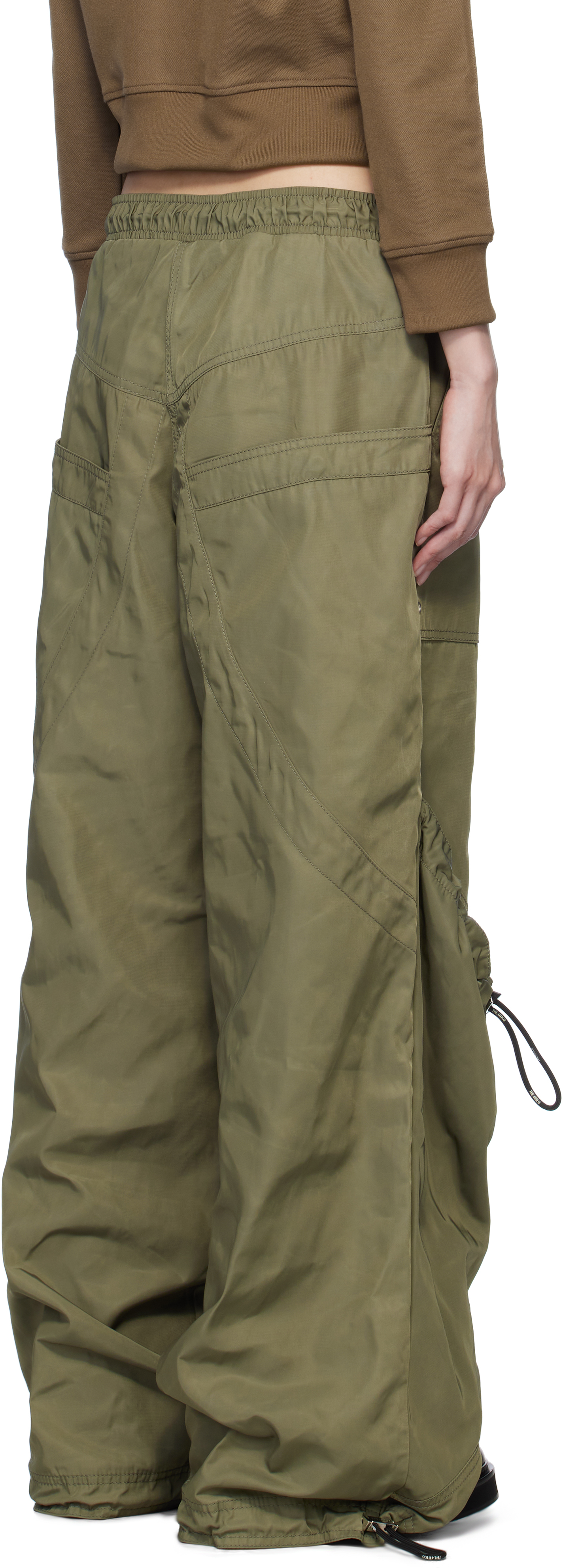 Attico Women's Wide Leg High-waisted Pants With Adjustable Elastic In Military In 828 Military Green