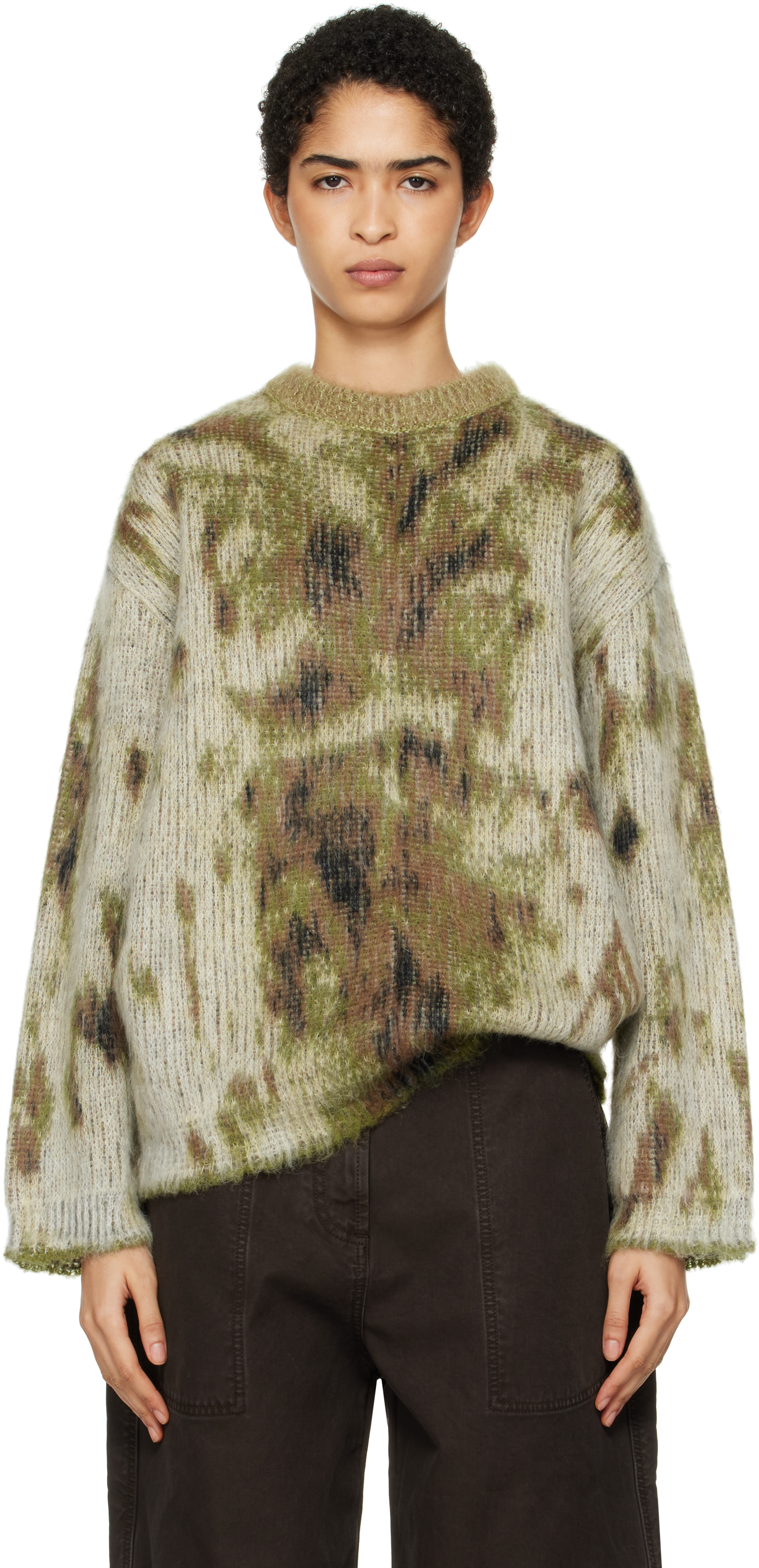 Khaki Abstract Knit Sweater