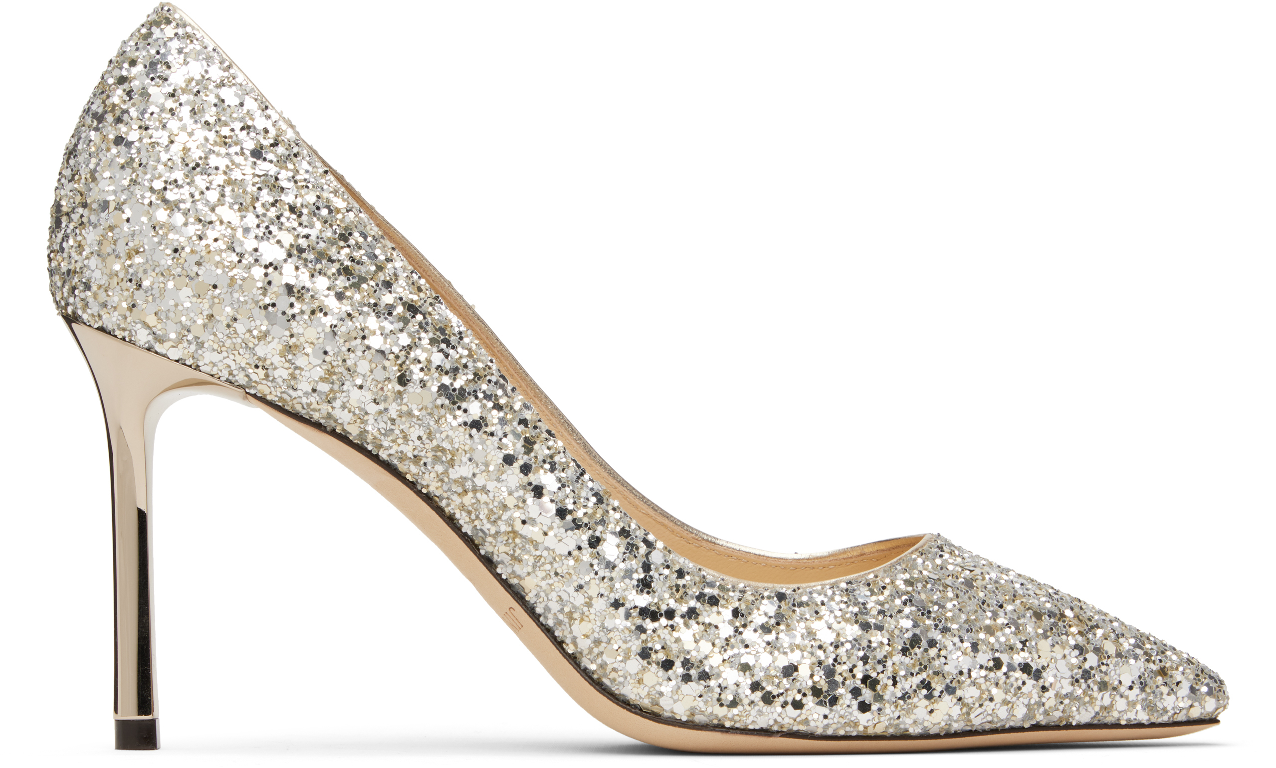 Jimmy Choo Silver Romy 85 Heels In Champagne