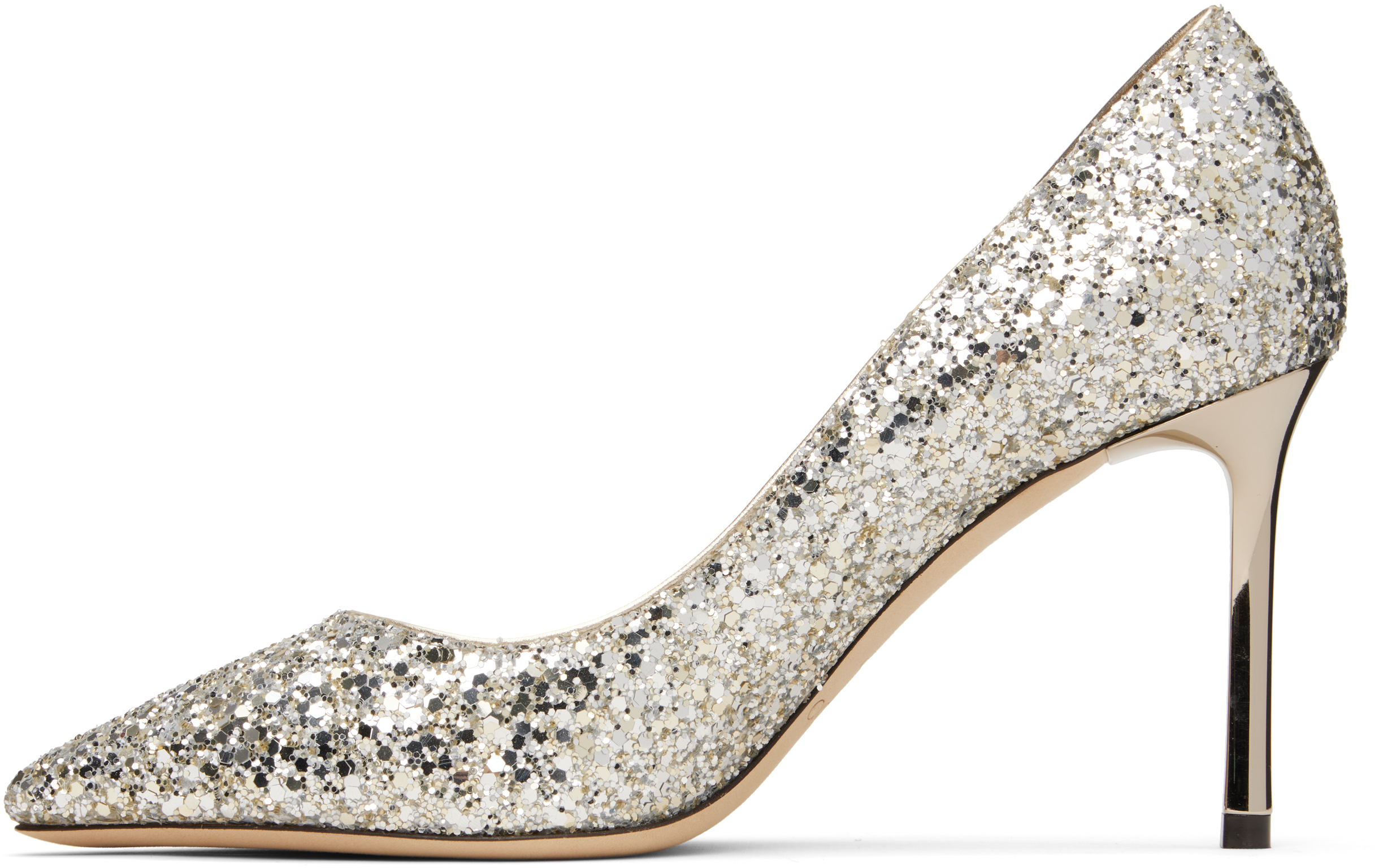 Jimmy Choo Silver Romy 85 Heels In Champagne