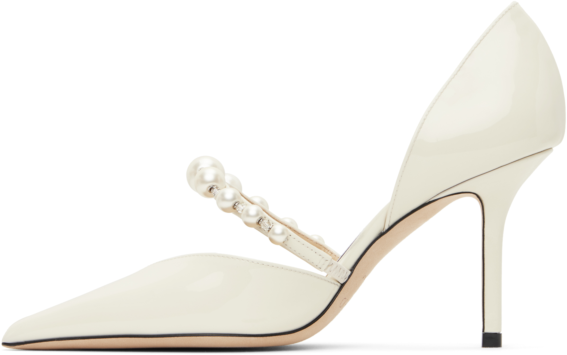 Jimmy Choo Aurelie 85 Faux Pearl-embellished Patent-leather Pumps In Latte/white