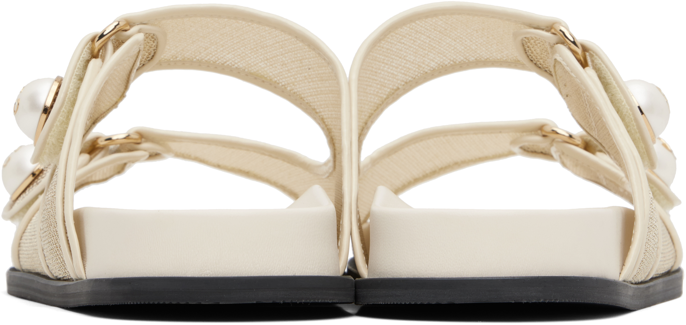 Jimmy Choo Fayence Metallic Pearly-button Slide Sandals In Champagne/latte