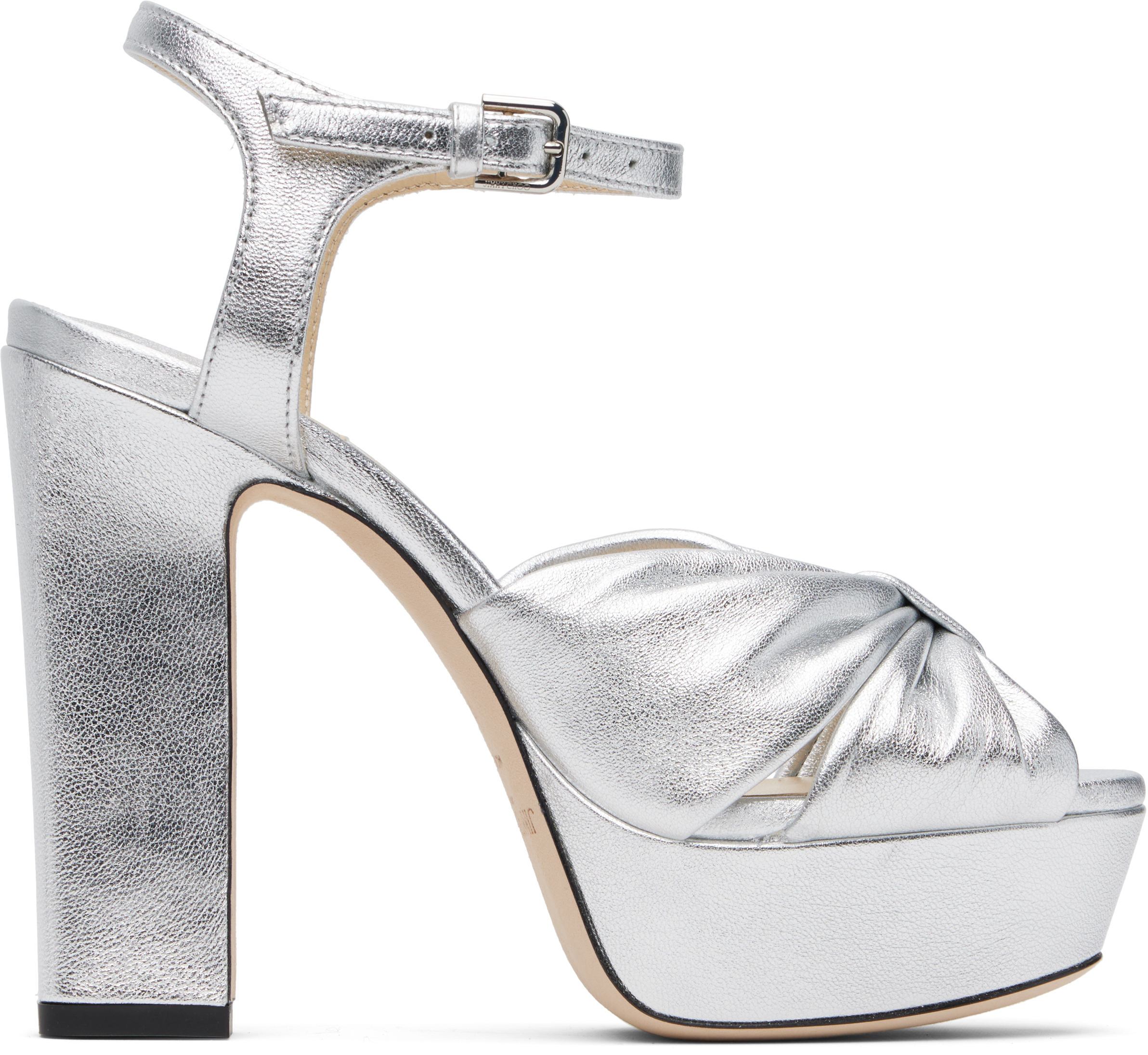 Jimmy Choo: Silver Heloise 120 Heeled Sandals | SSENSE Jimmy Choo: Silver Heloise 120 Heeled Sandals | SSENSE
