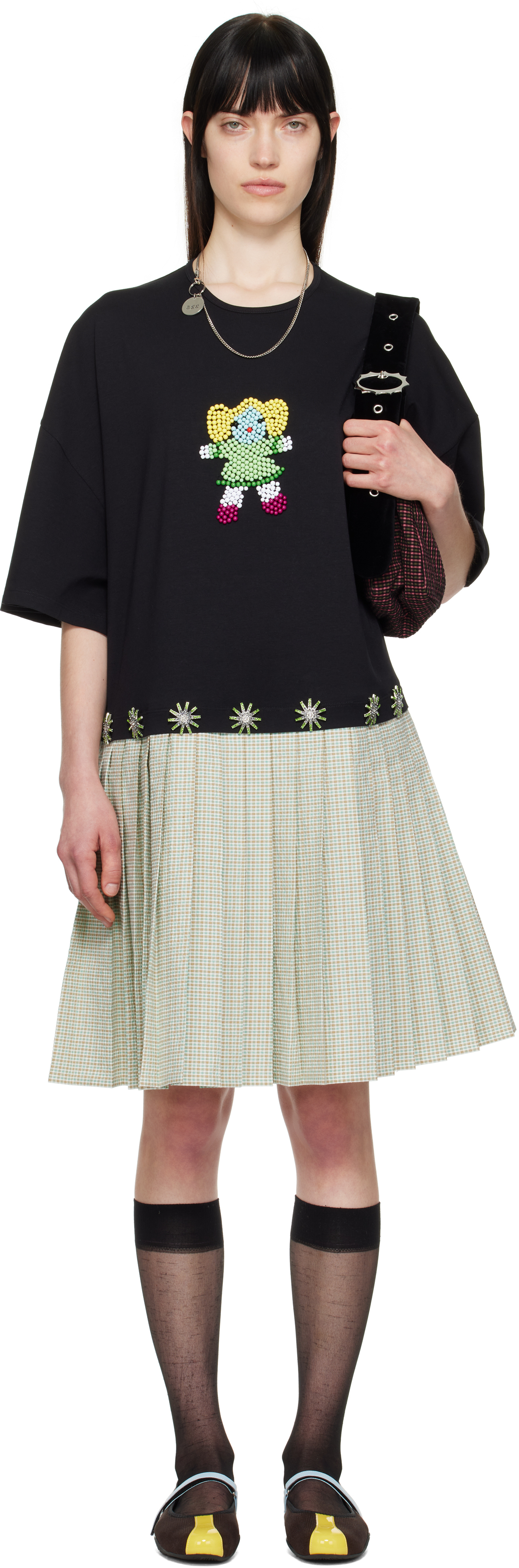 Black & Green Saltos Kilt Midi Dress