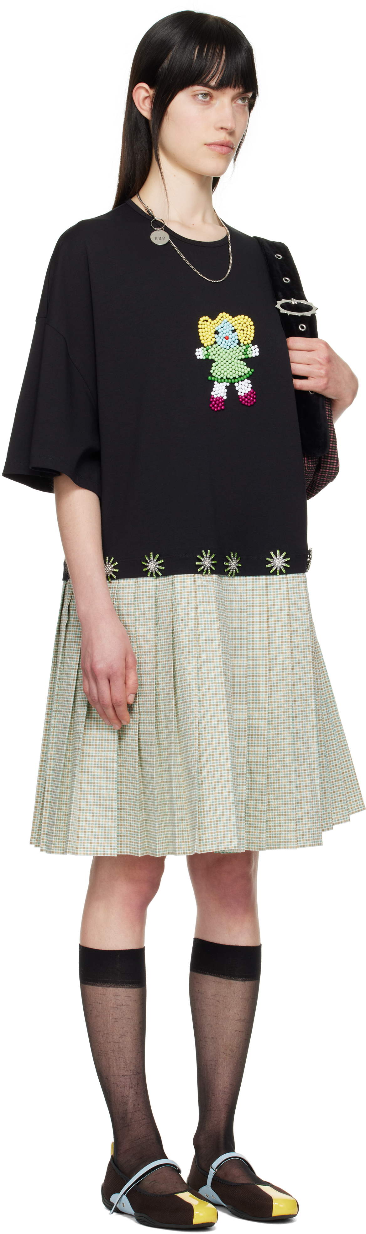 Chopova Lowena Saltos Kilt Midi Dress In Black Multi