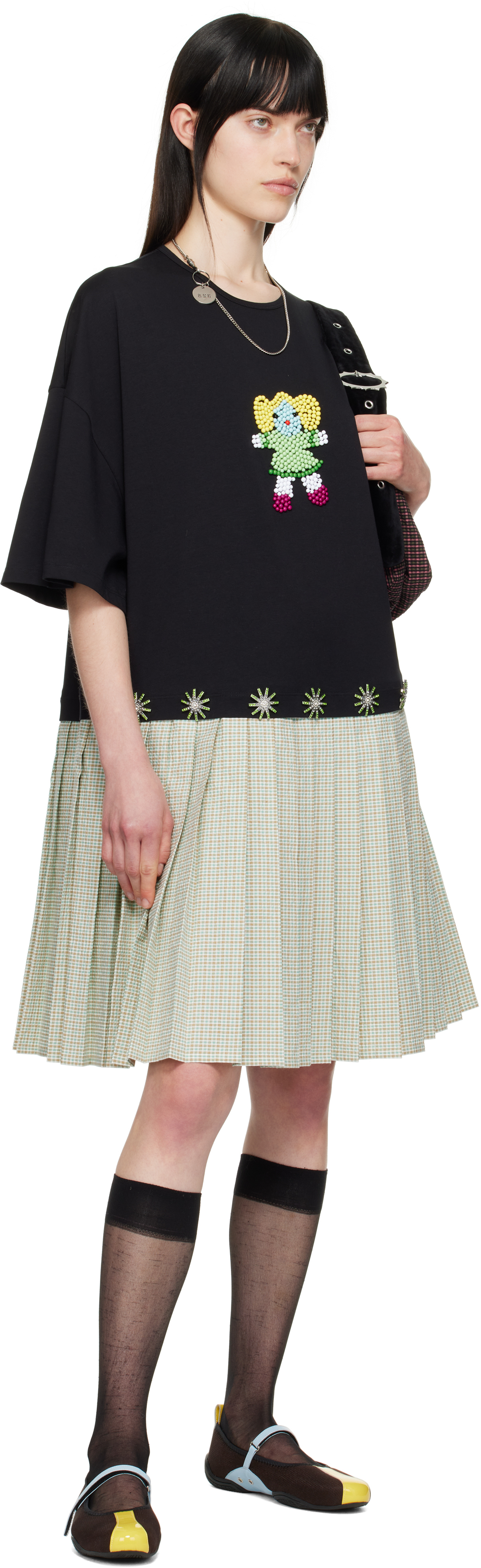 Chopova Lowena Saltos Kilt Midi Dress In Black Multi