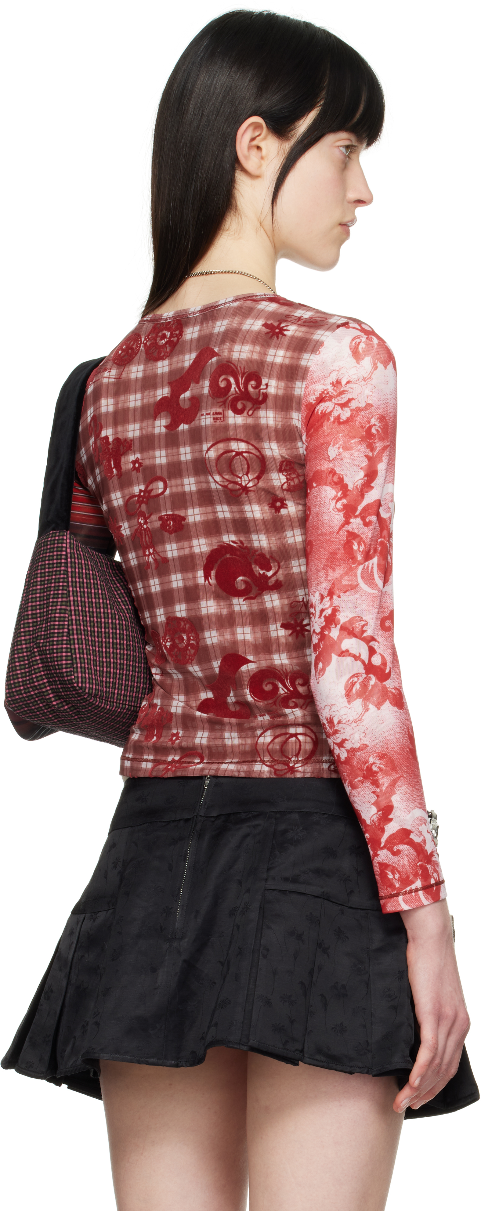Chopova Lowena Red Trigger Flocked Mesh Long Sleeve In Multi