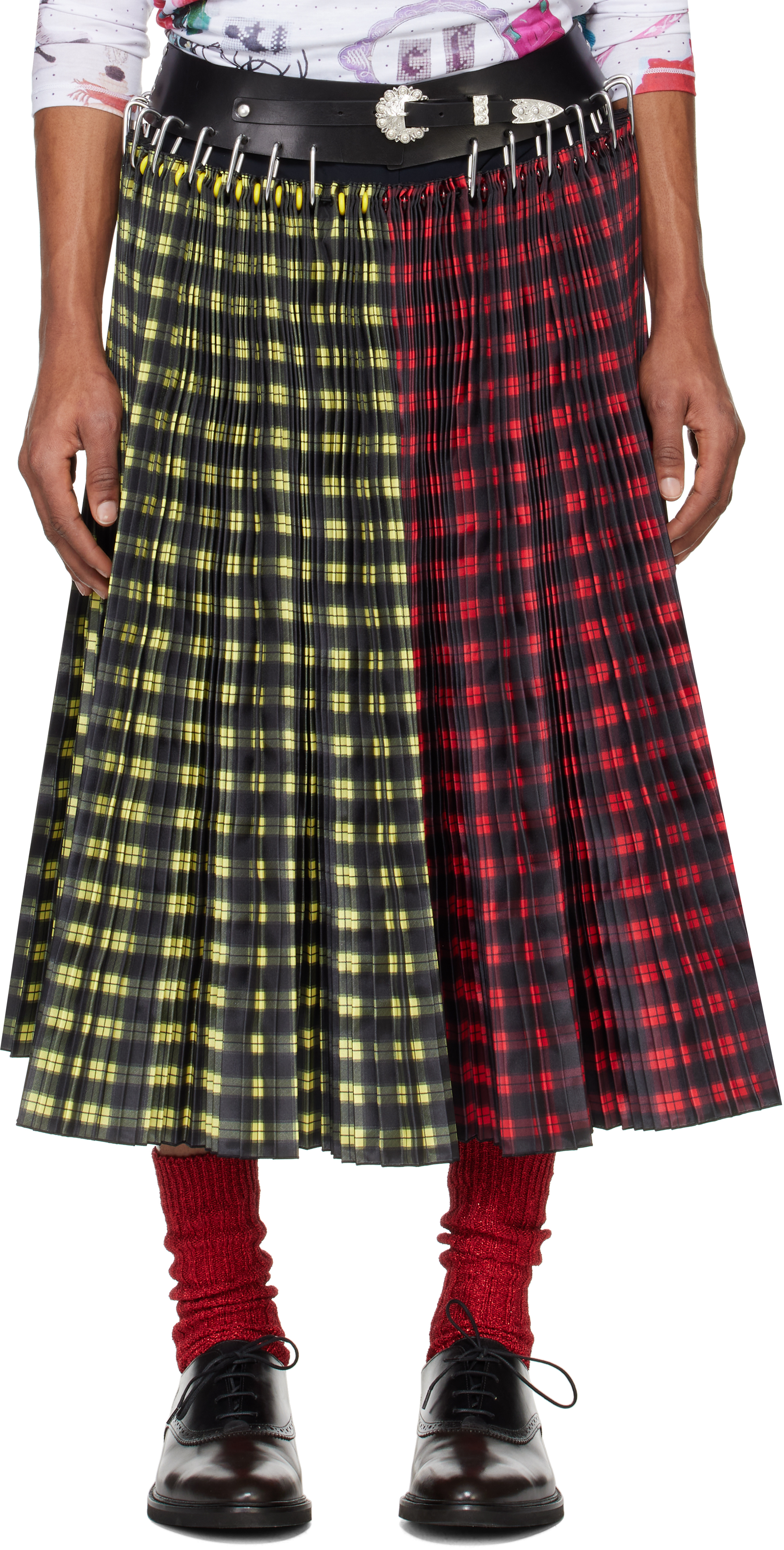 Red 
Yellow Split Carabiner Midi Skirt