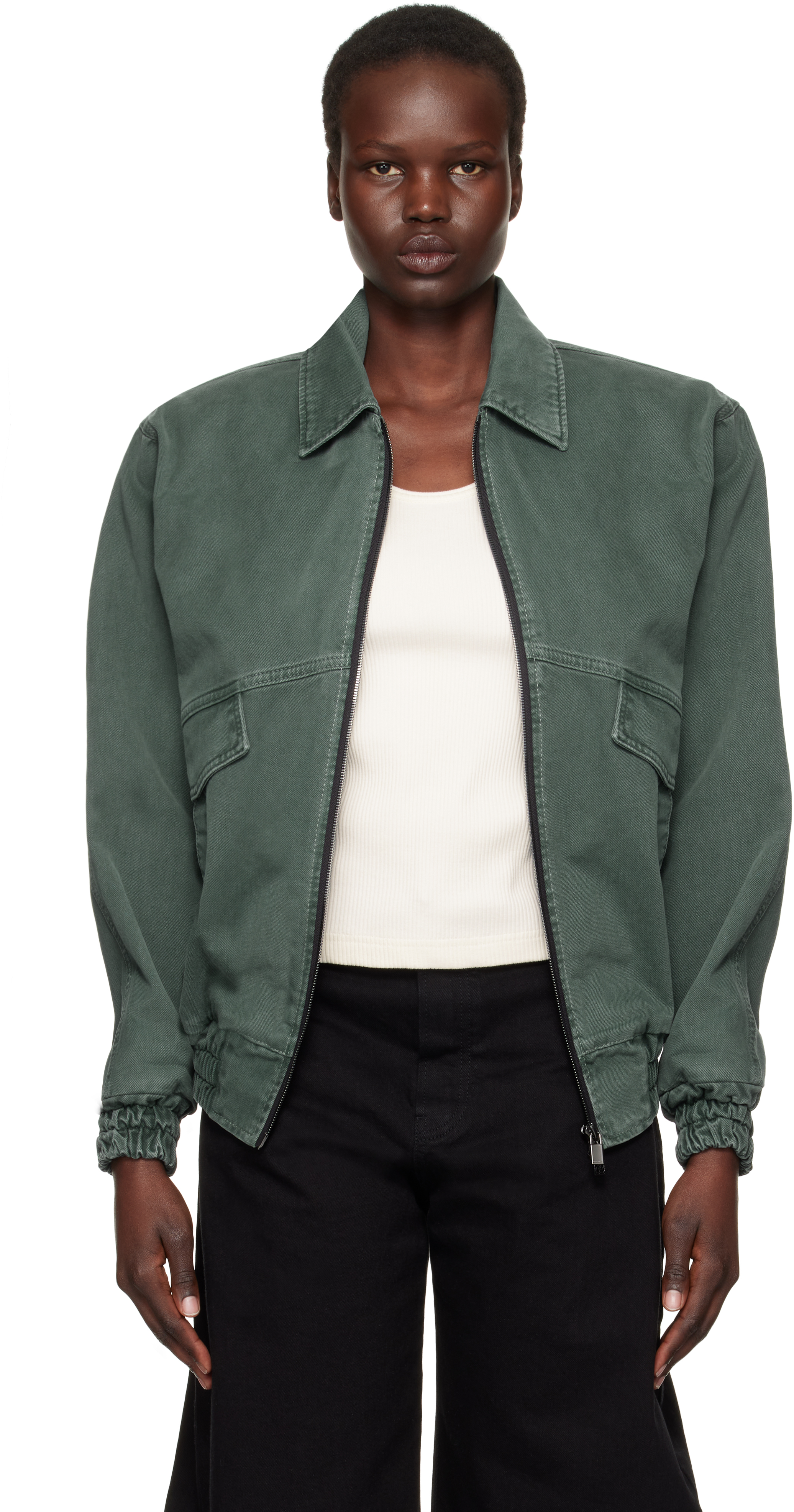 Green Oversized Denim Bomber Jacket