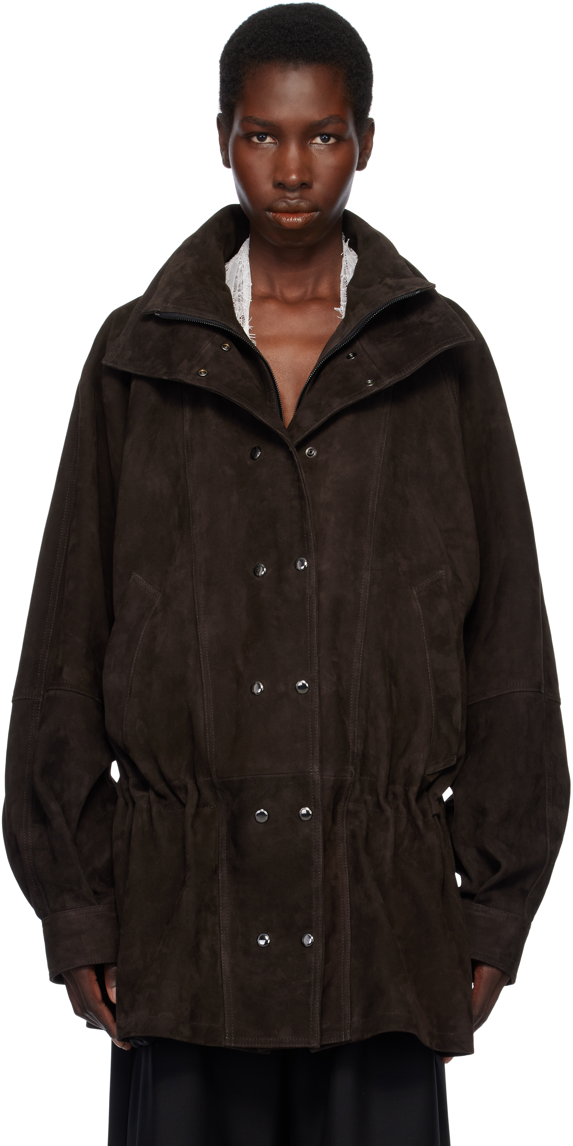Shop Magda Butrym Brown Cinched Leather Jacket