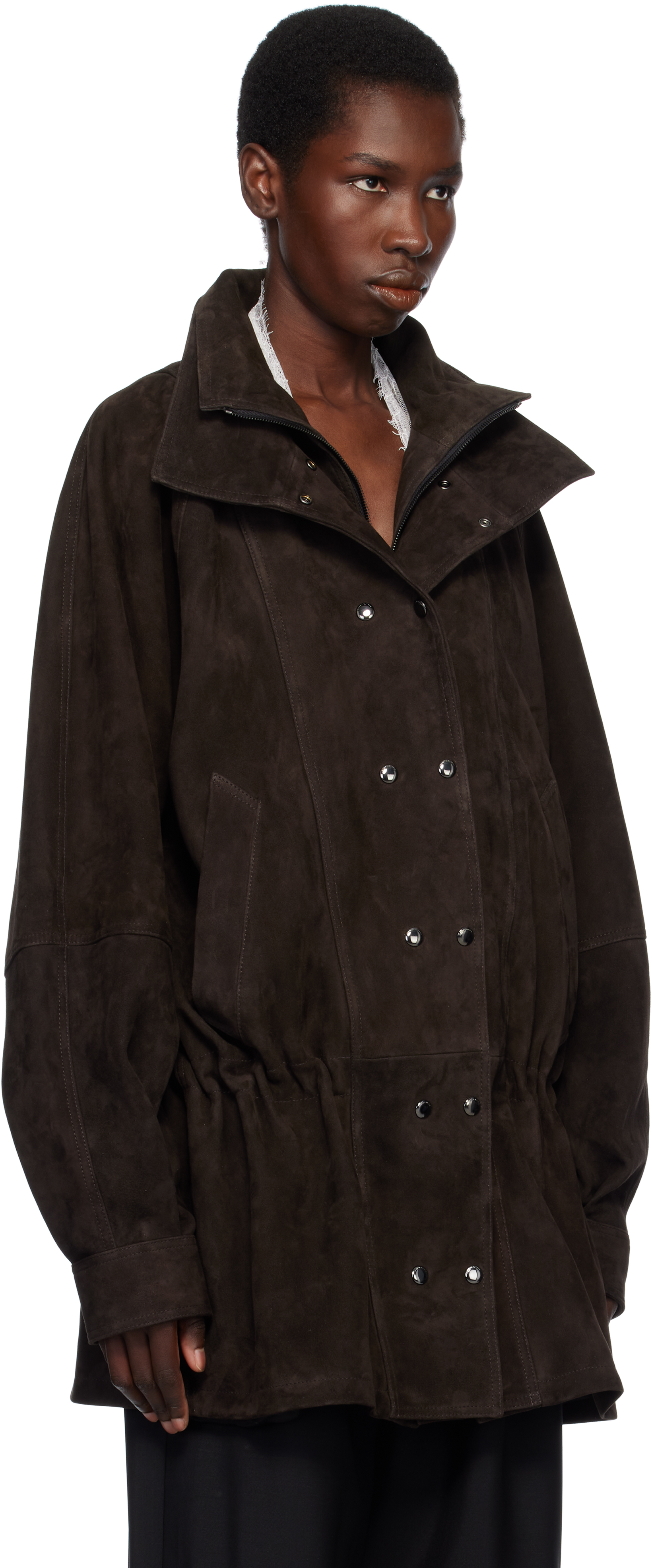 Shop Magda Butrym Brown Cinched Leather Jacket