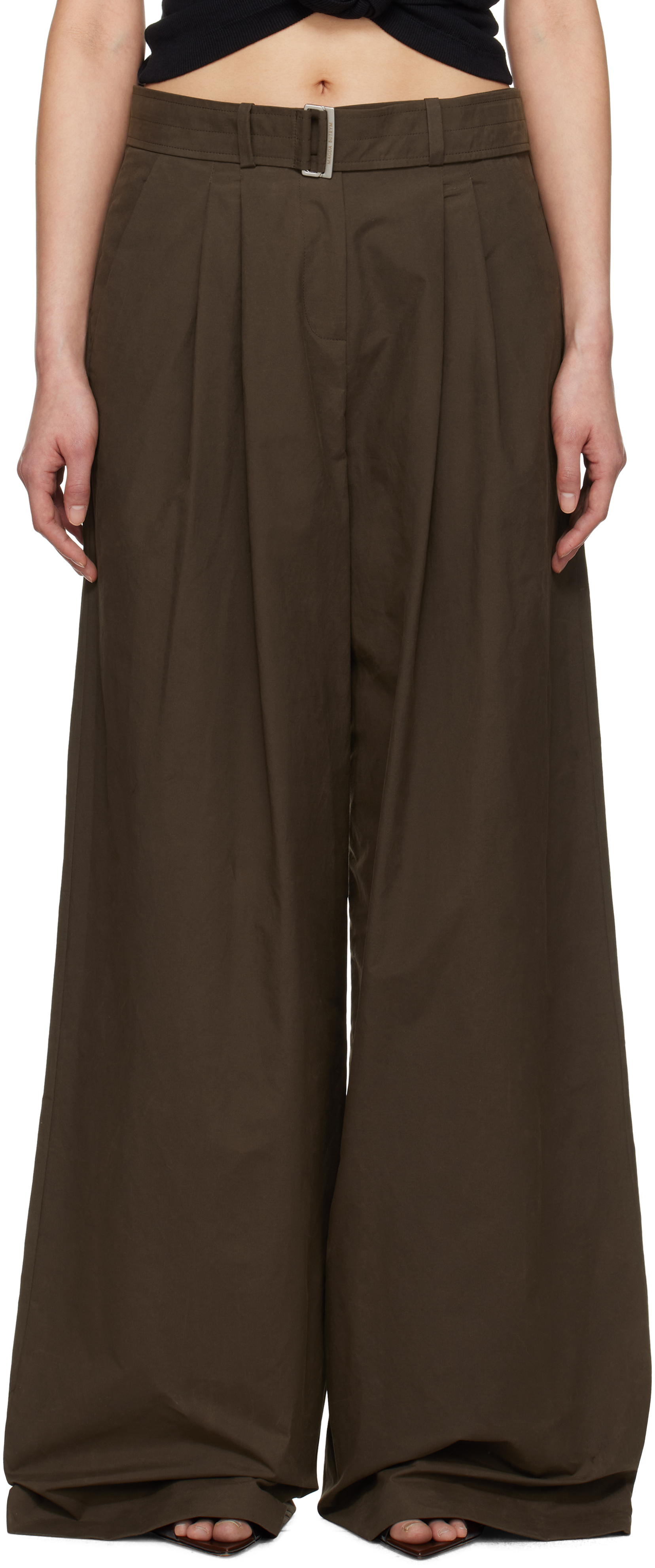 Brown Belted Relaxed Cotton Trousers