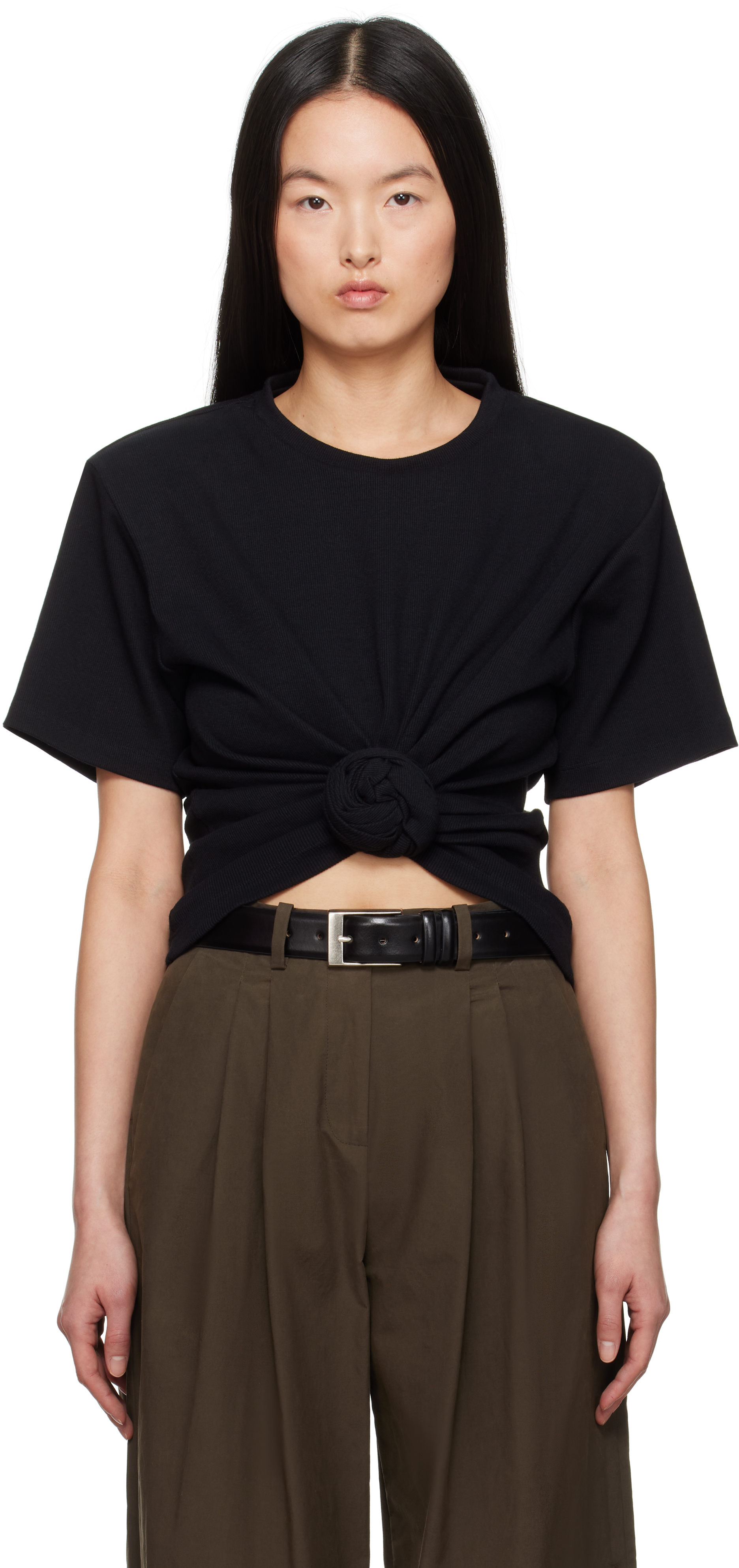 Tシャツ・カットソー MAGDA BUTRYM FW25 KNOTTED T-SHIRT (182425 BLACK) Knotted t-shirt in black