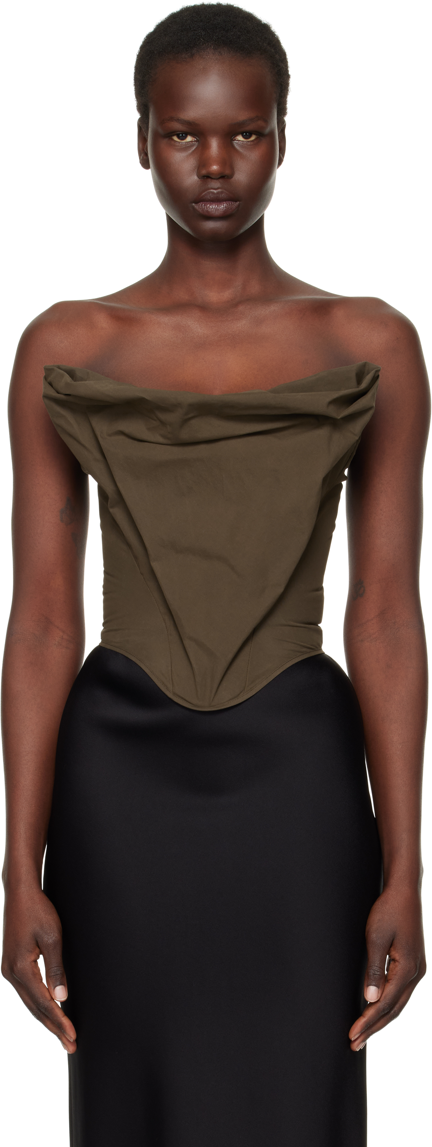 Brown Draped Strapless Corset