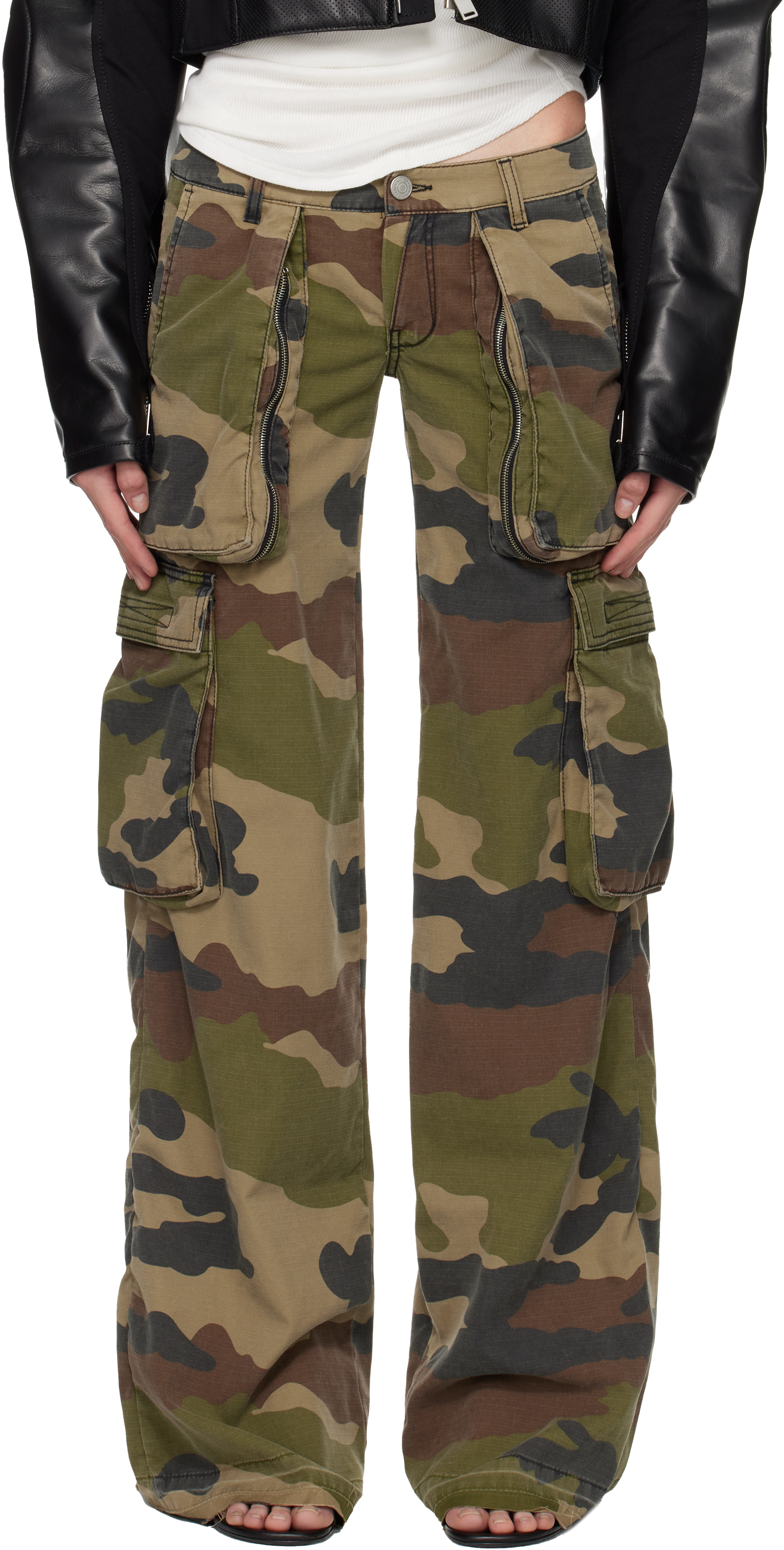 Khaki Low Rise Cargo Pants