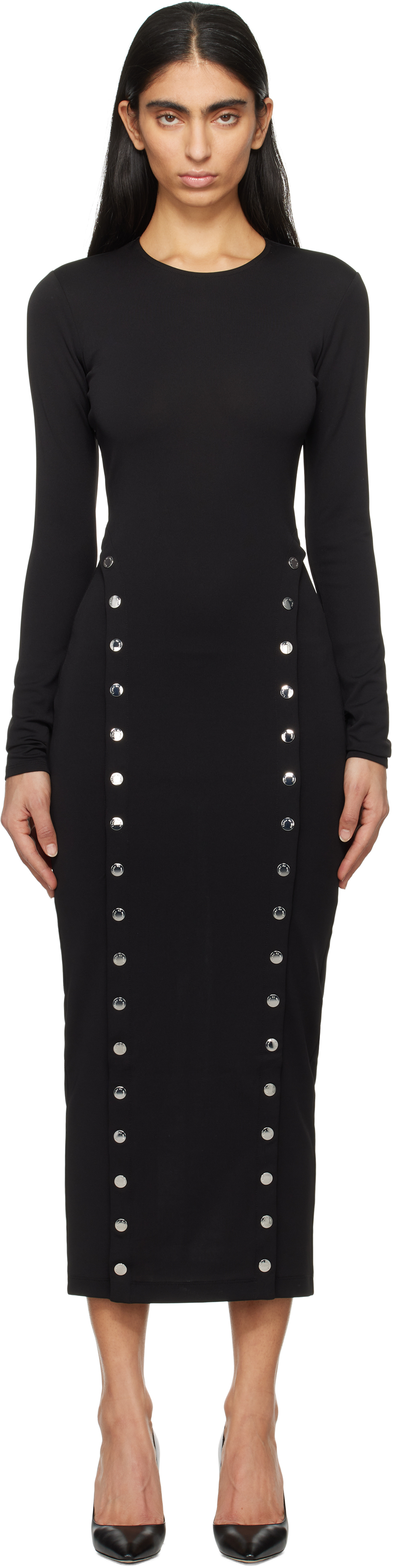 Fleur Du Mal Stud-detail Side-slit Midi Dress In 0100 Black