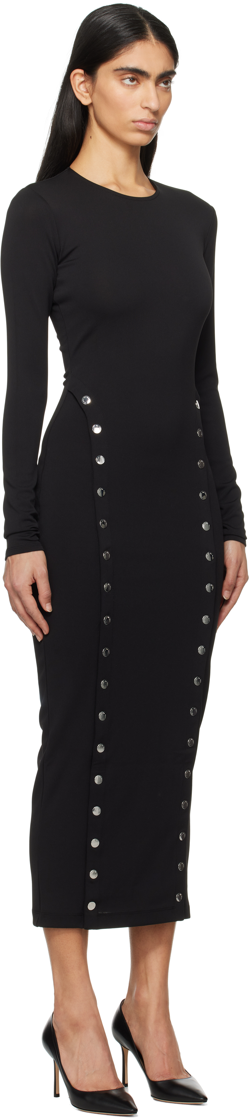 Fleur Du Mal Stud-detail Side-slit Midi Dress In 0100 Black