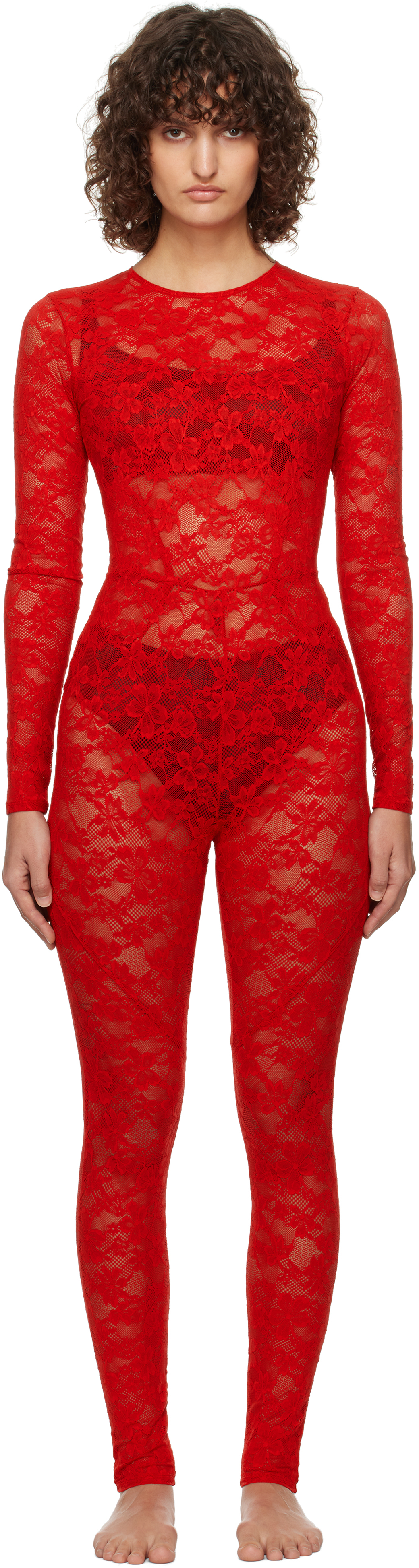 Red 'Le Stretch Lace' Jumpsuit