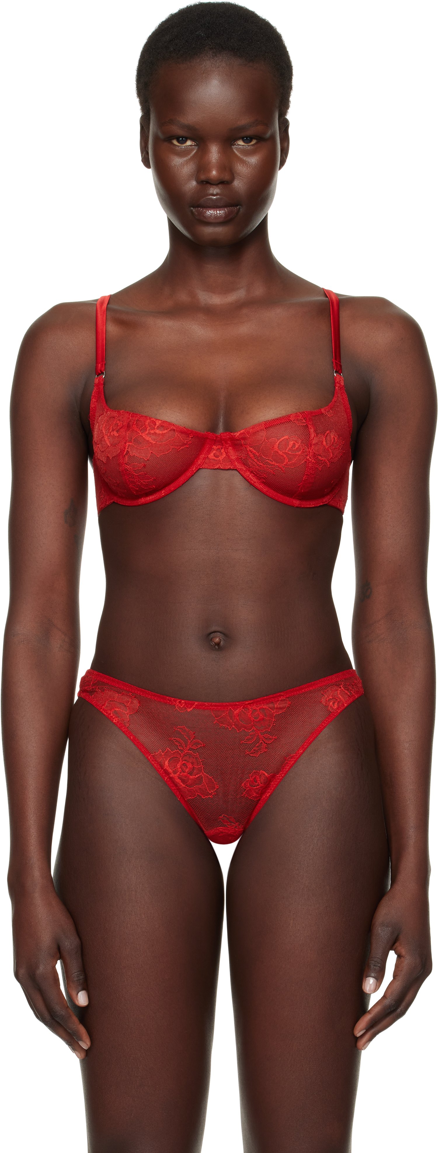 Red Bouquet Lace Scooped Balconette Bra