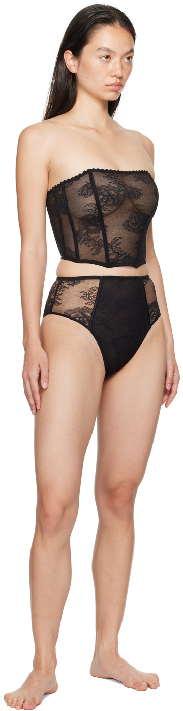 Fleur Du Mal Black Bouquet Lace Corset Top In 0100 Black