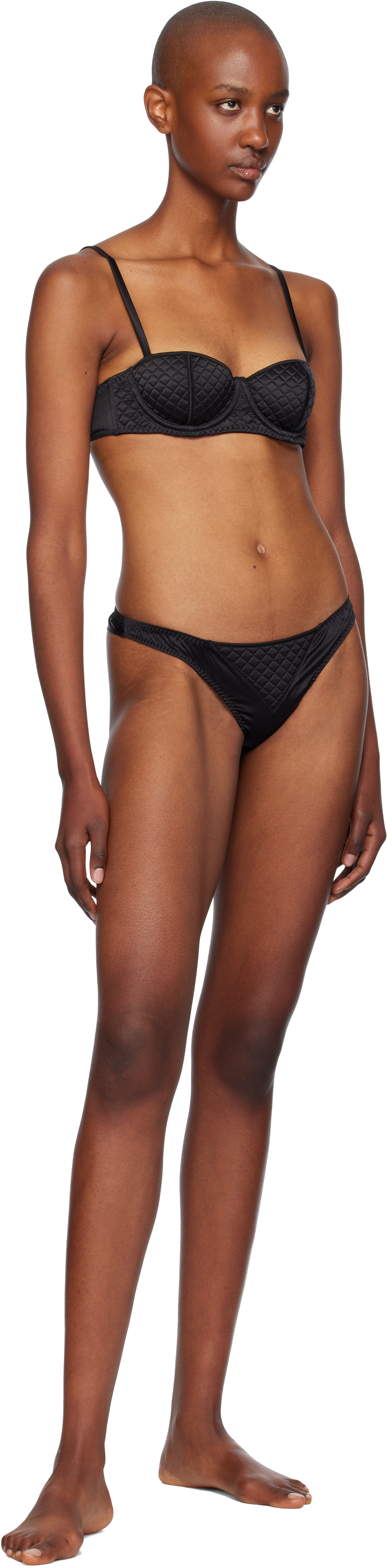 Fleur Du Mal Black Quilted Luxe Thong In 0100 Black