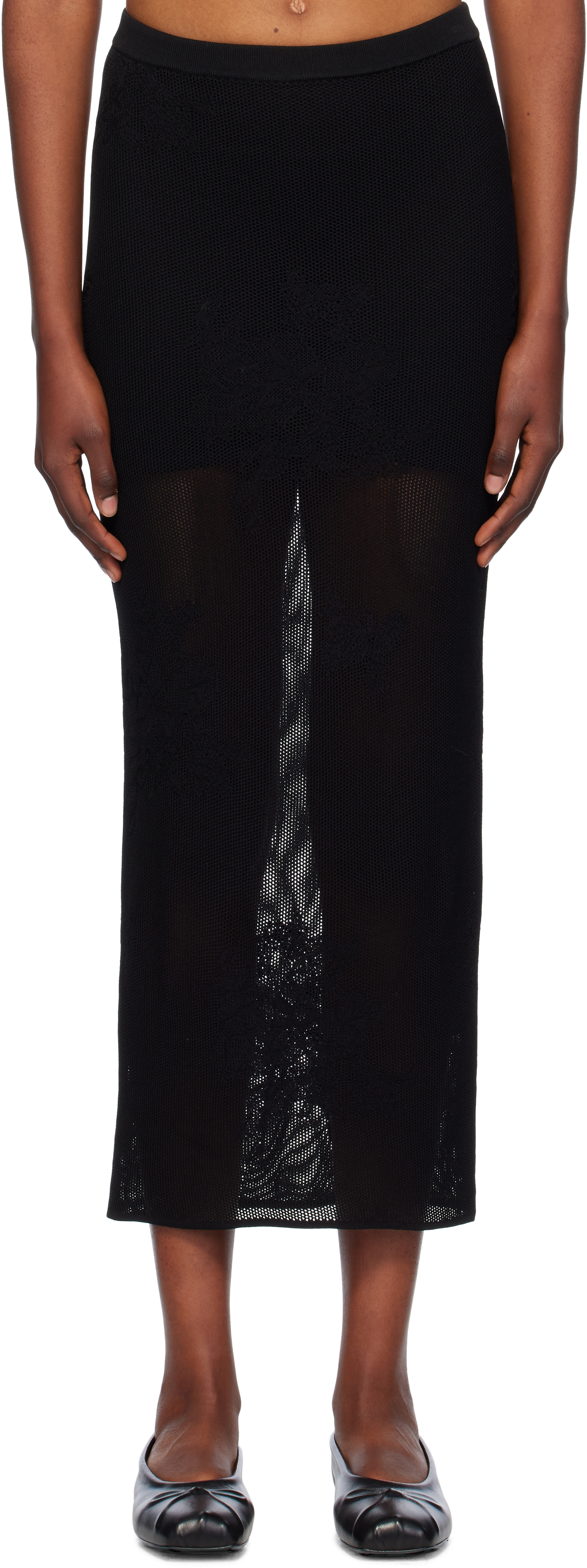 Shop Fleur Du Mal Black Lace Pointelle Maxi Skirt In 0100 Black