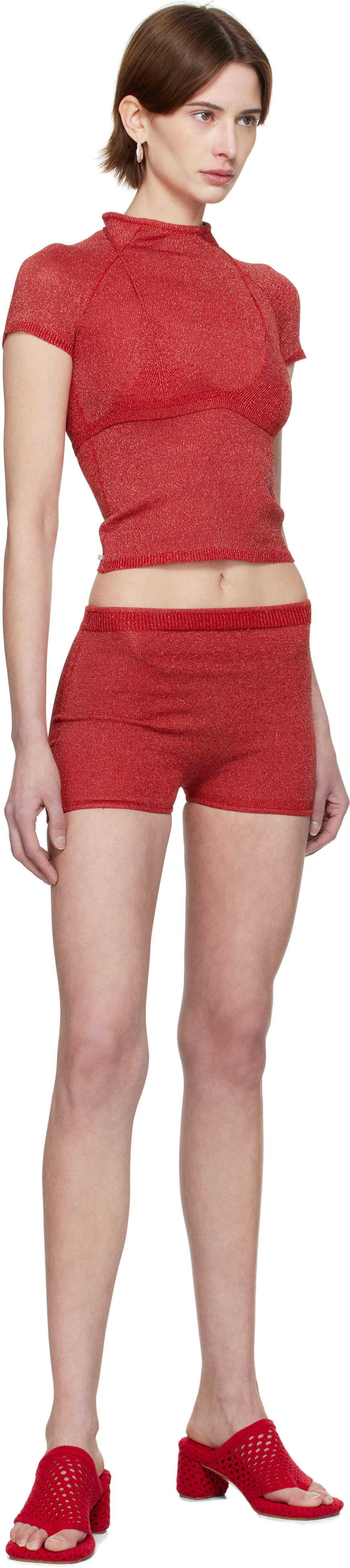 Isa Boulder Ssense Exclusive Red Knitted Malley Bra & Jia Baby T-shirt Set In Cherry Red