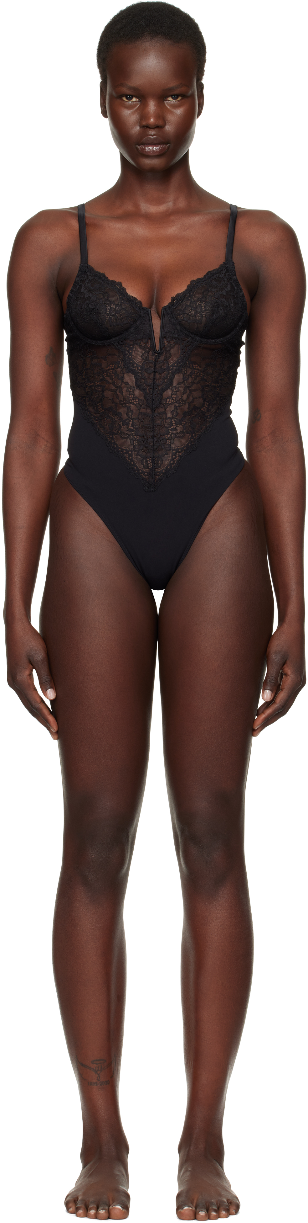 Fleur Du Mal Black Bianca Lace Bodysuit In 0100 Black