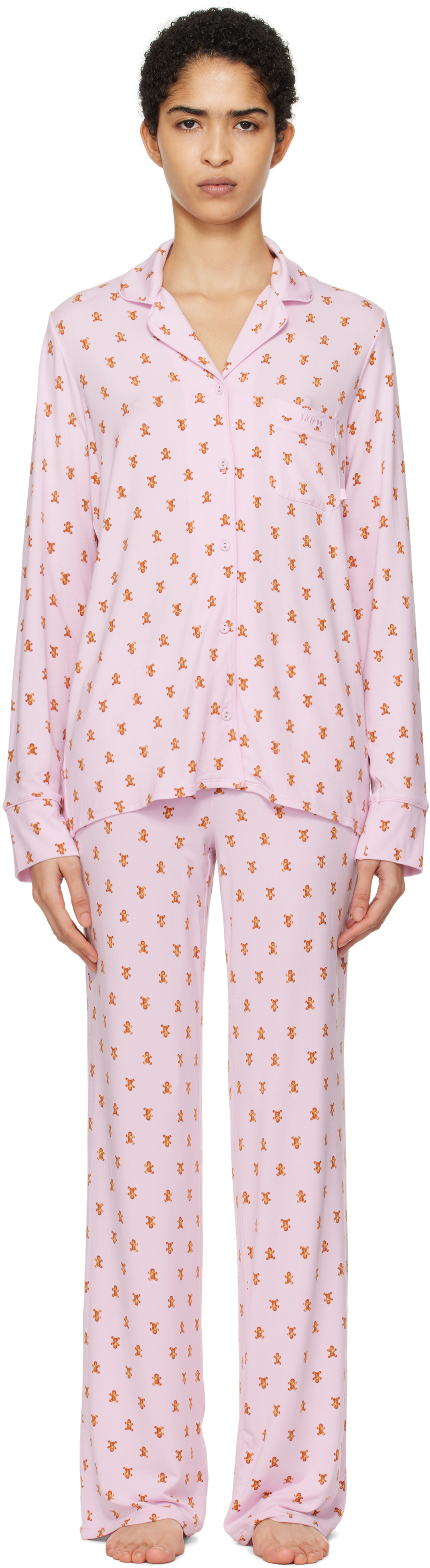 Pink SKIMS Sleep Long Sleeve Button Up Pyjama Set