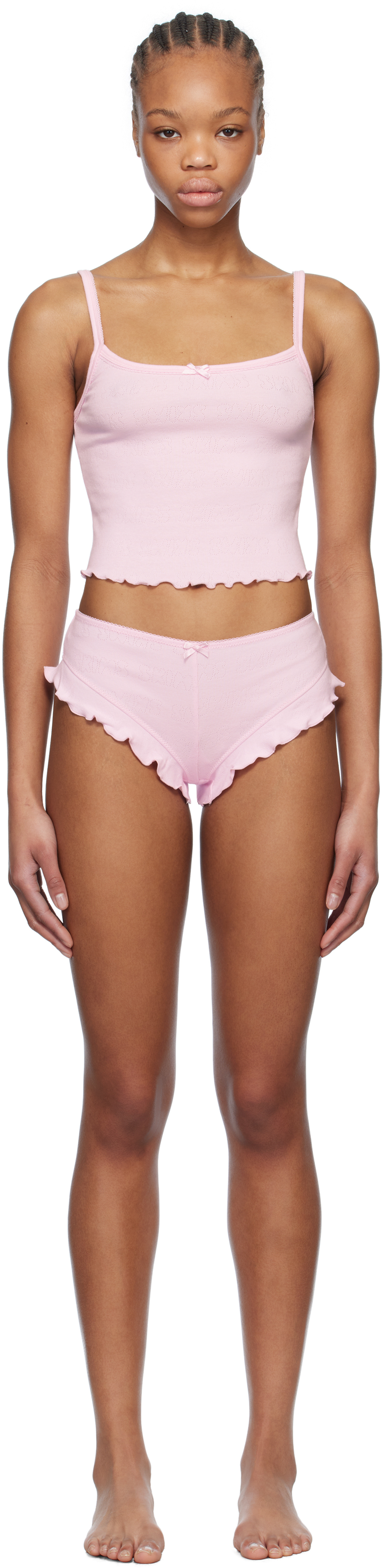 Pink Logo Pointelle Cropped Cami Pyjama Set
