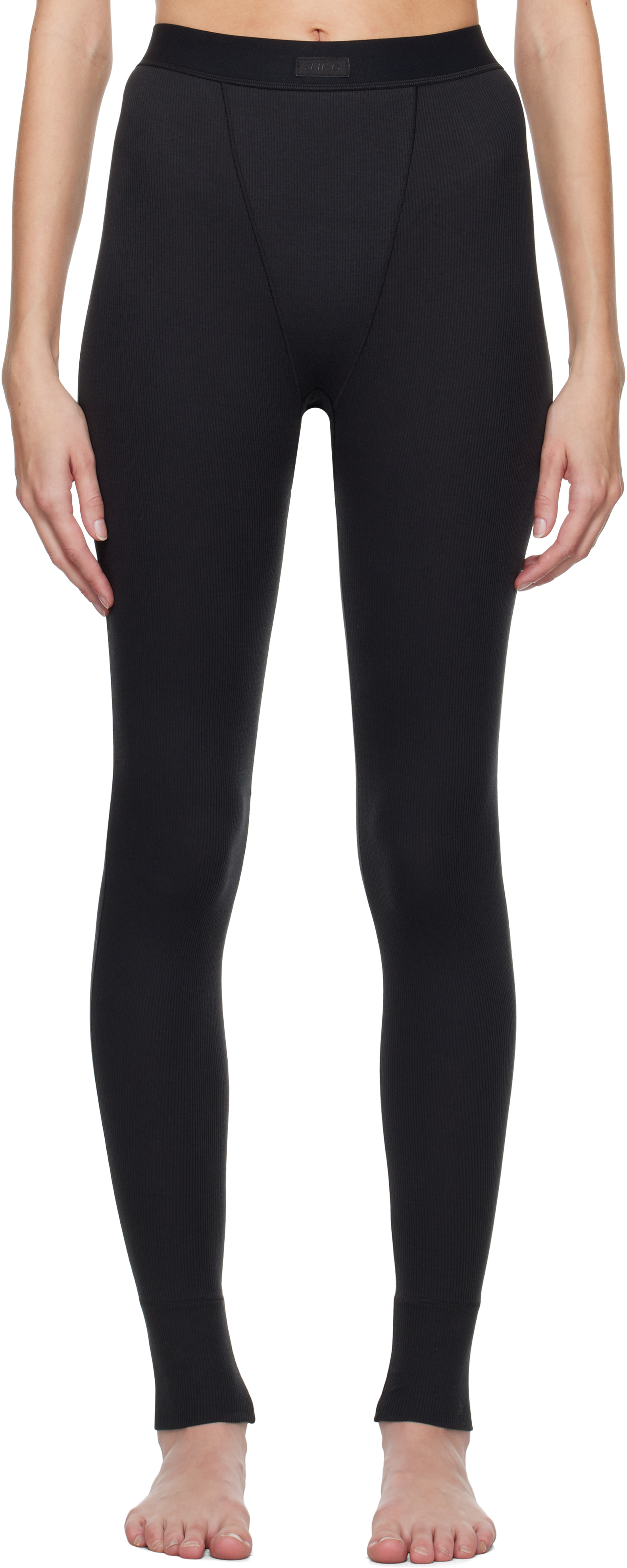 Shop Skims Black Cotton Rib Leggings In Soot