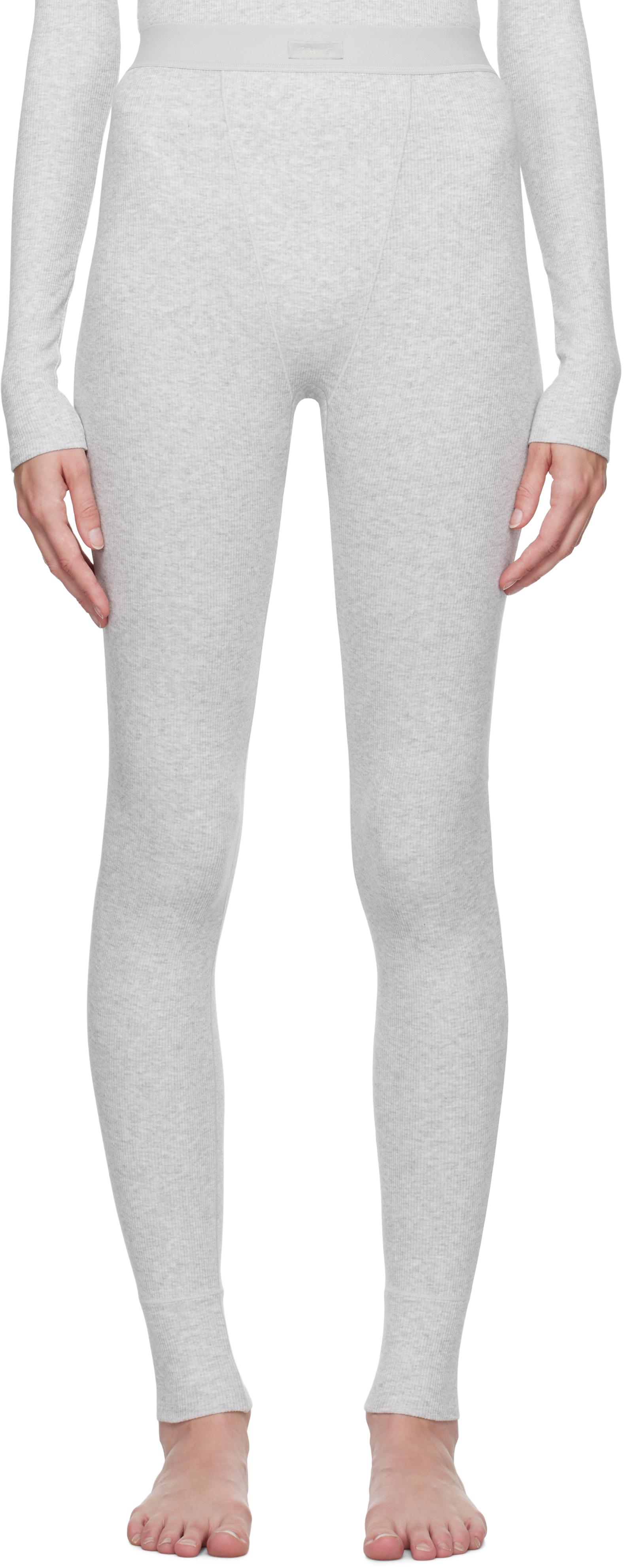 Shop Skims Gray Cotton Rib Leggings In Light Heather Grey