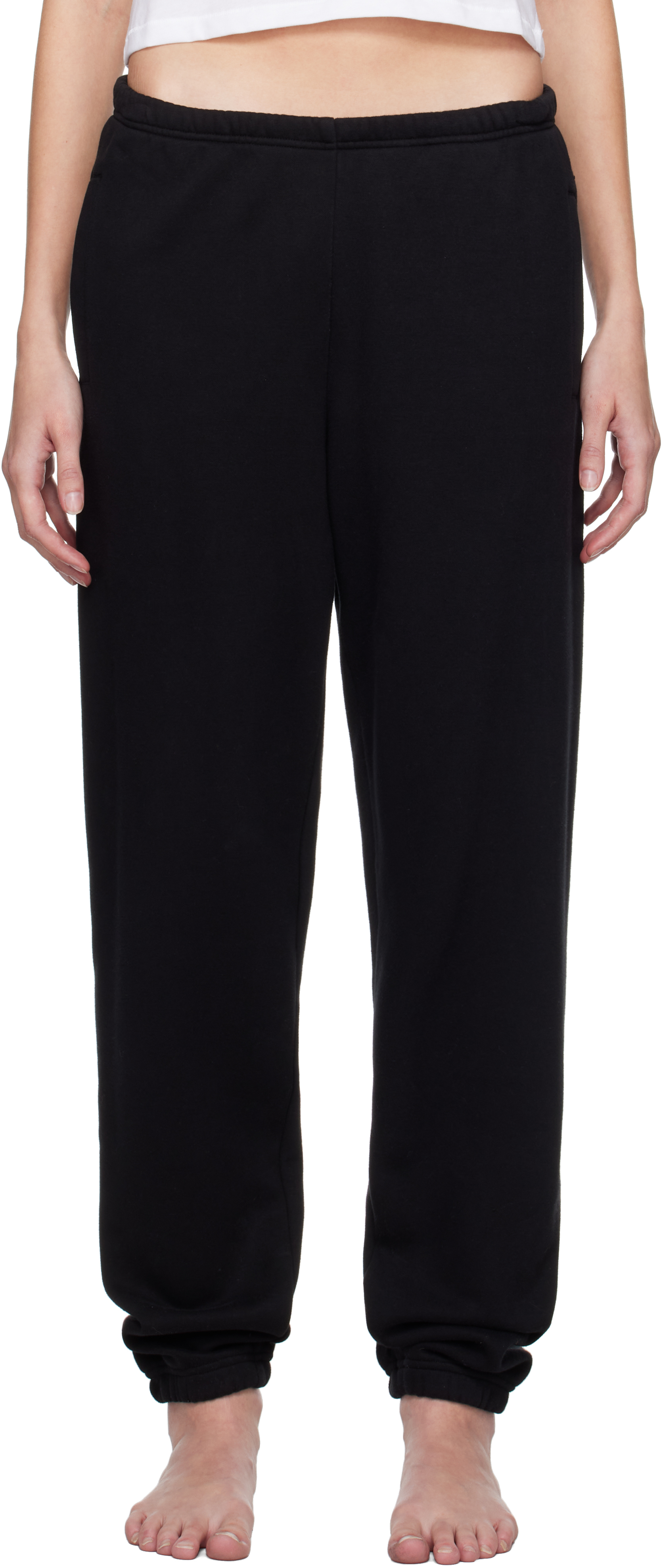 Shop Skims Black Cotton Fleece Classic Jogger Lounge Pants In Onyx