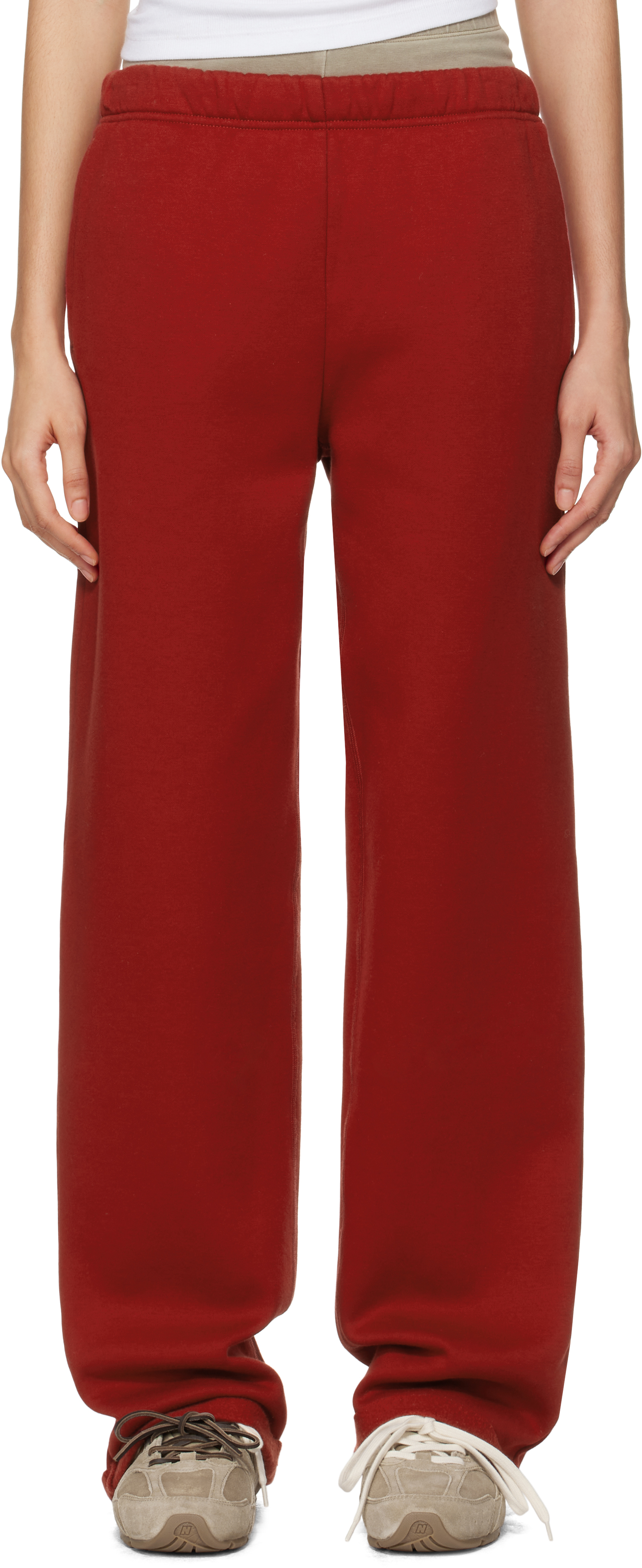 Skims Red Cotton Fleece Classic Straight Leg Lounge Pants In Brick