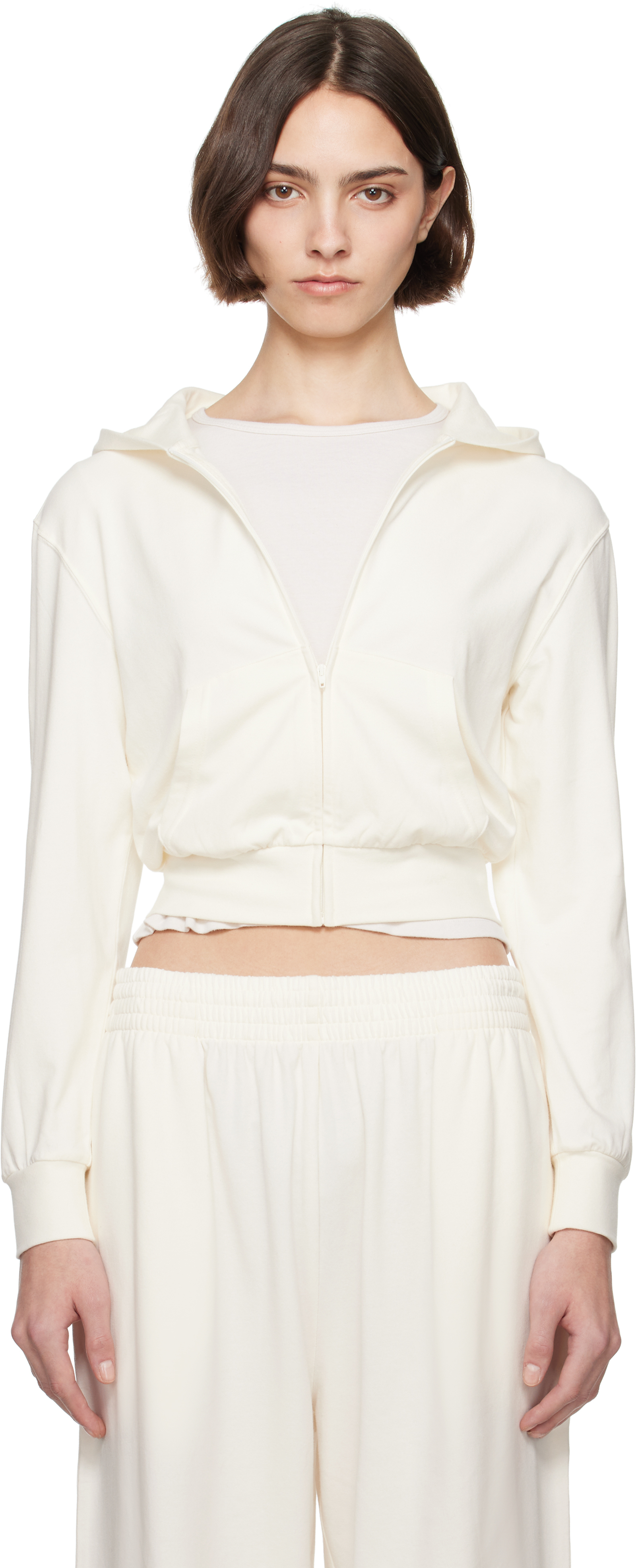 Off-White Cotton Jersey Zip Up Hoodie