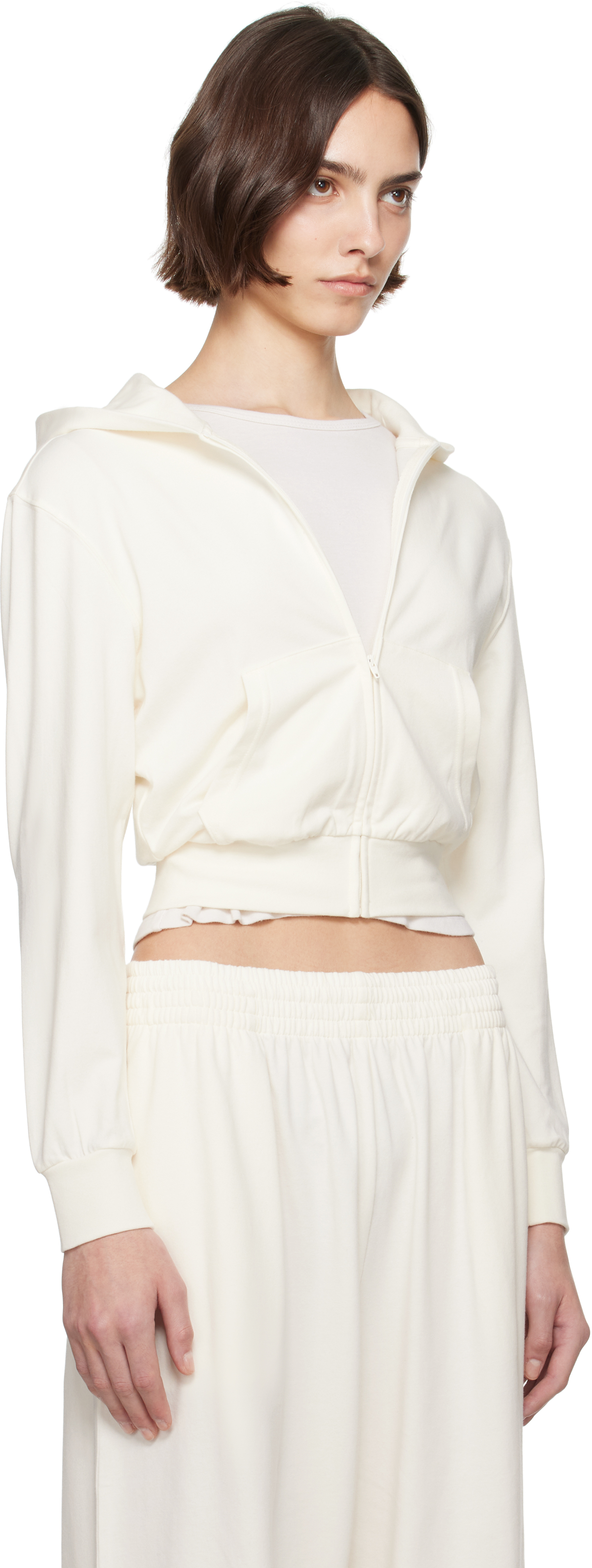 Skims Off-white Cotton Jersey Zip Up Hoodie In Marble