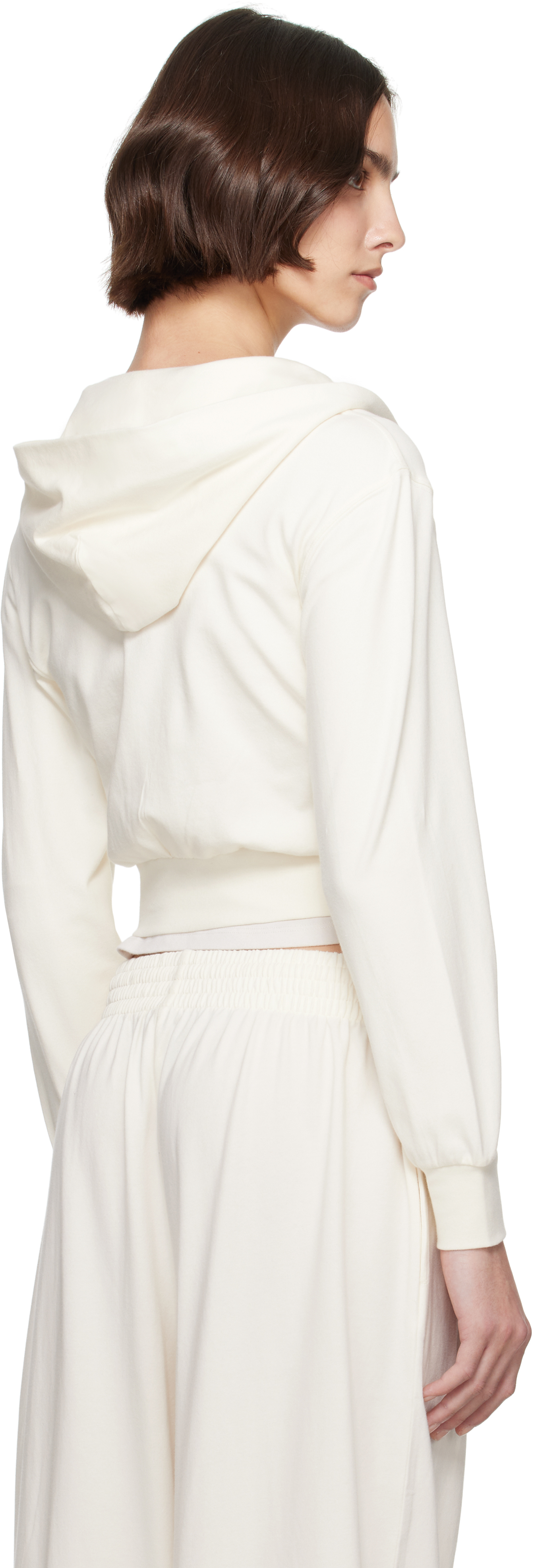 Skims Off-white Cotton Jersey Zip Up Hoodie In Marble