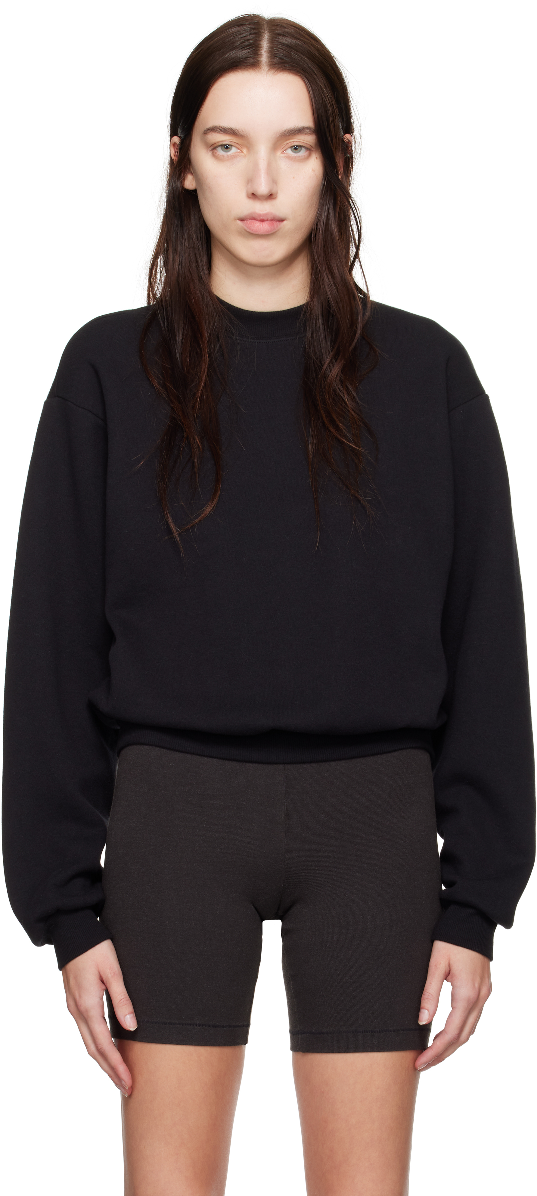 Black Cotton Fleece Classic Crewneck Sweatshirt