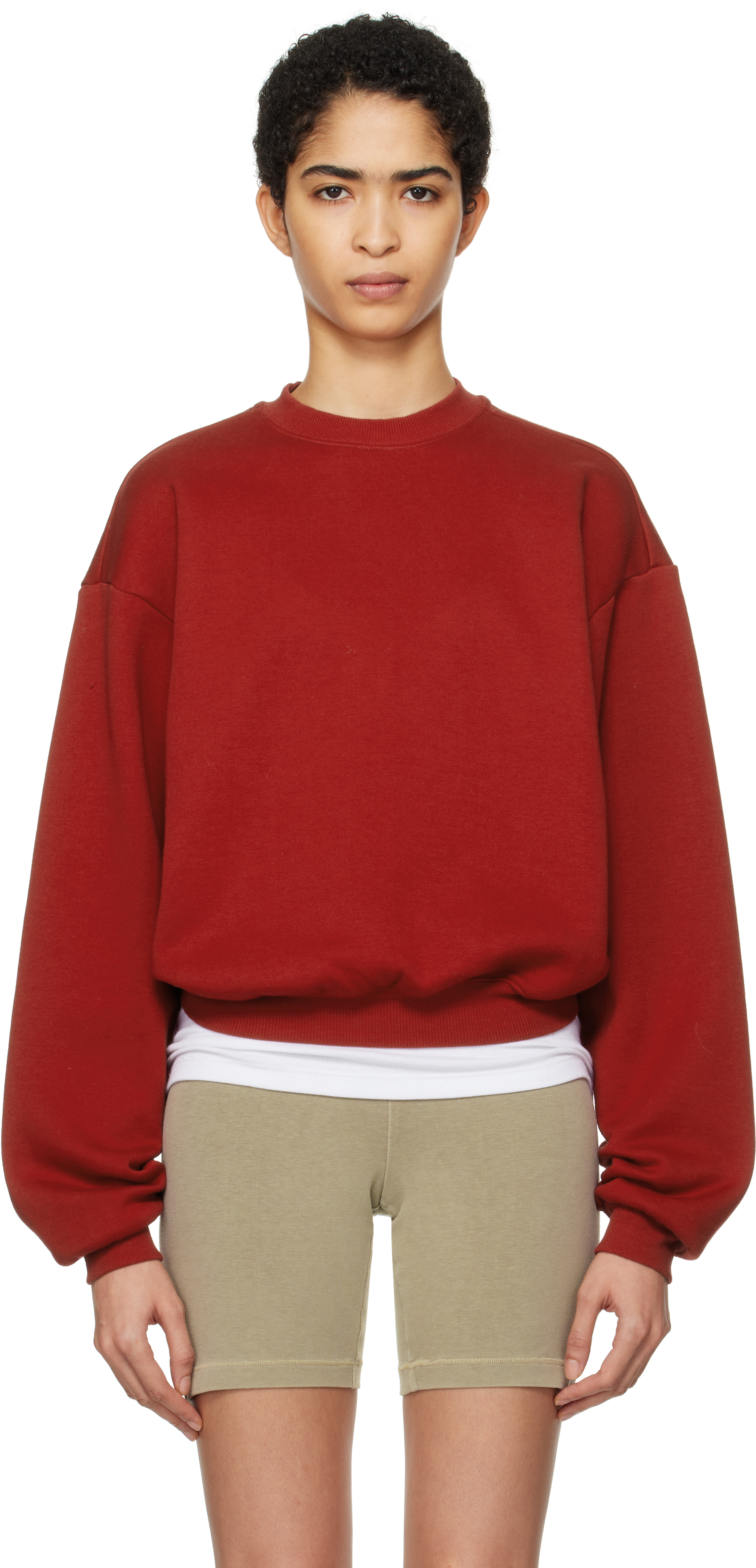 Red Cotton Fleece Classic Crewneck Sweatshirt