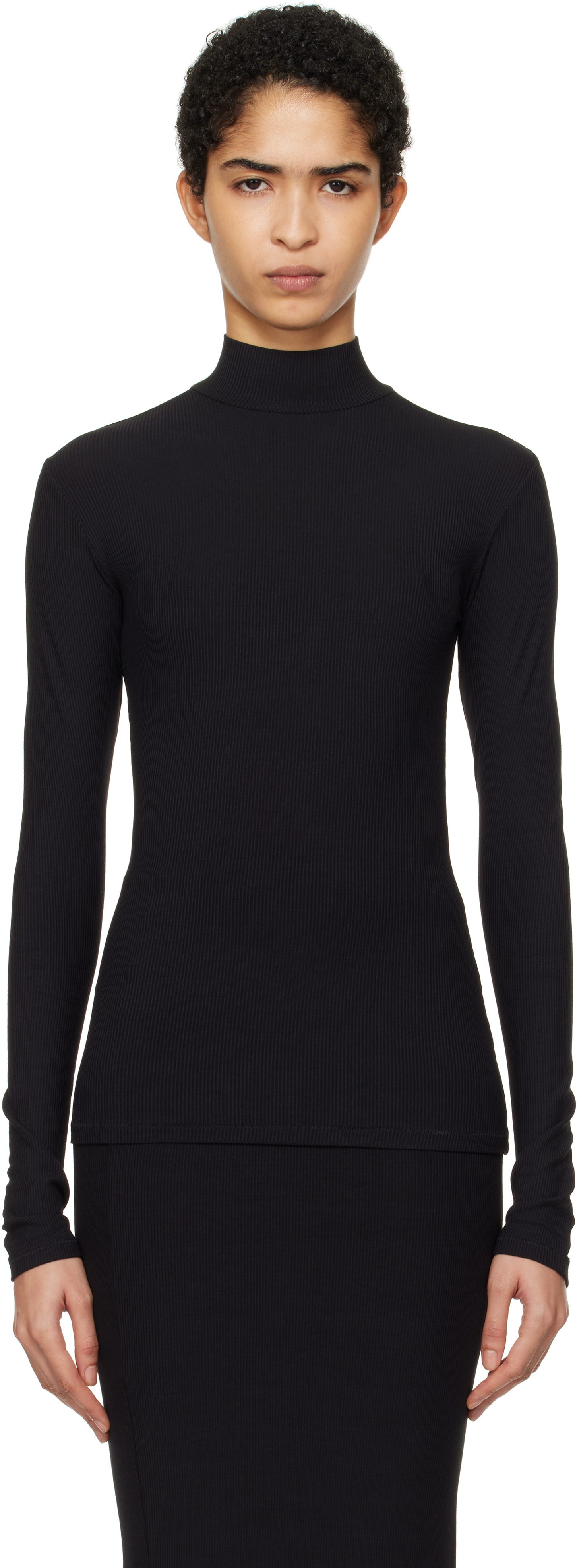 Black Soft Lounge Mock Neck Long Sleeve Top