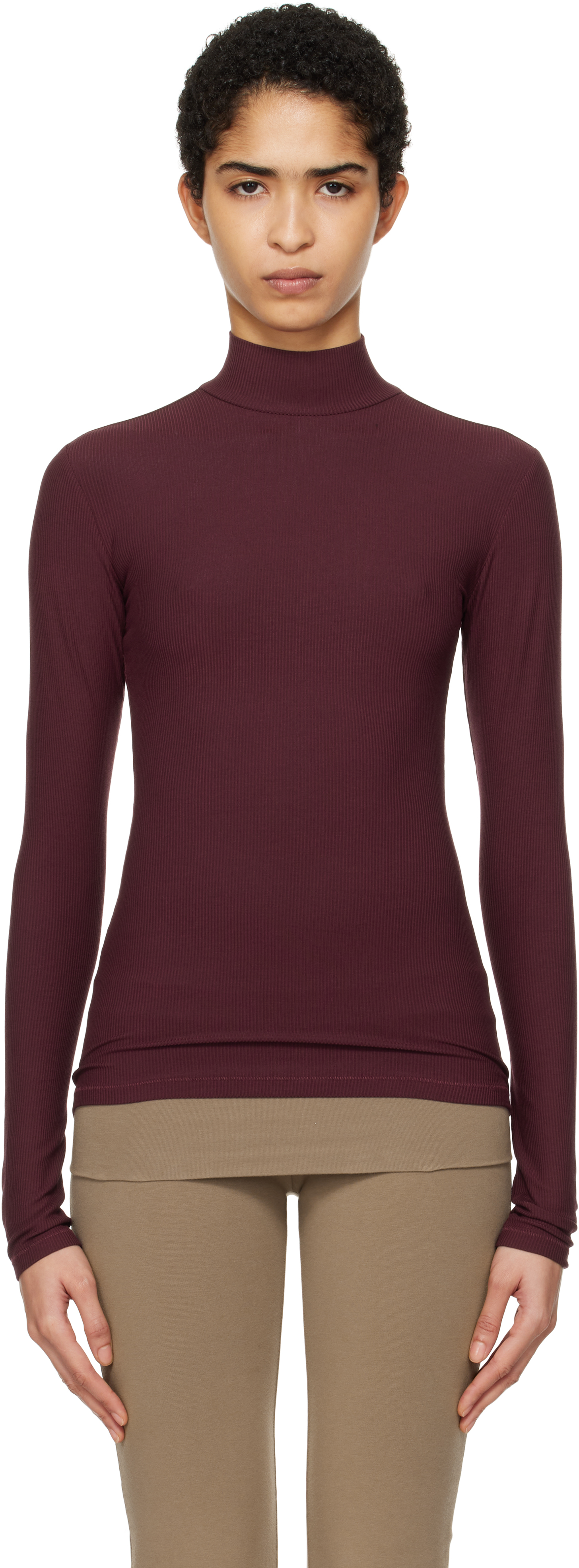 Black Soft Lounge Mock Neck Long Sleeve Top