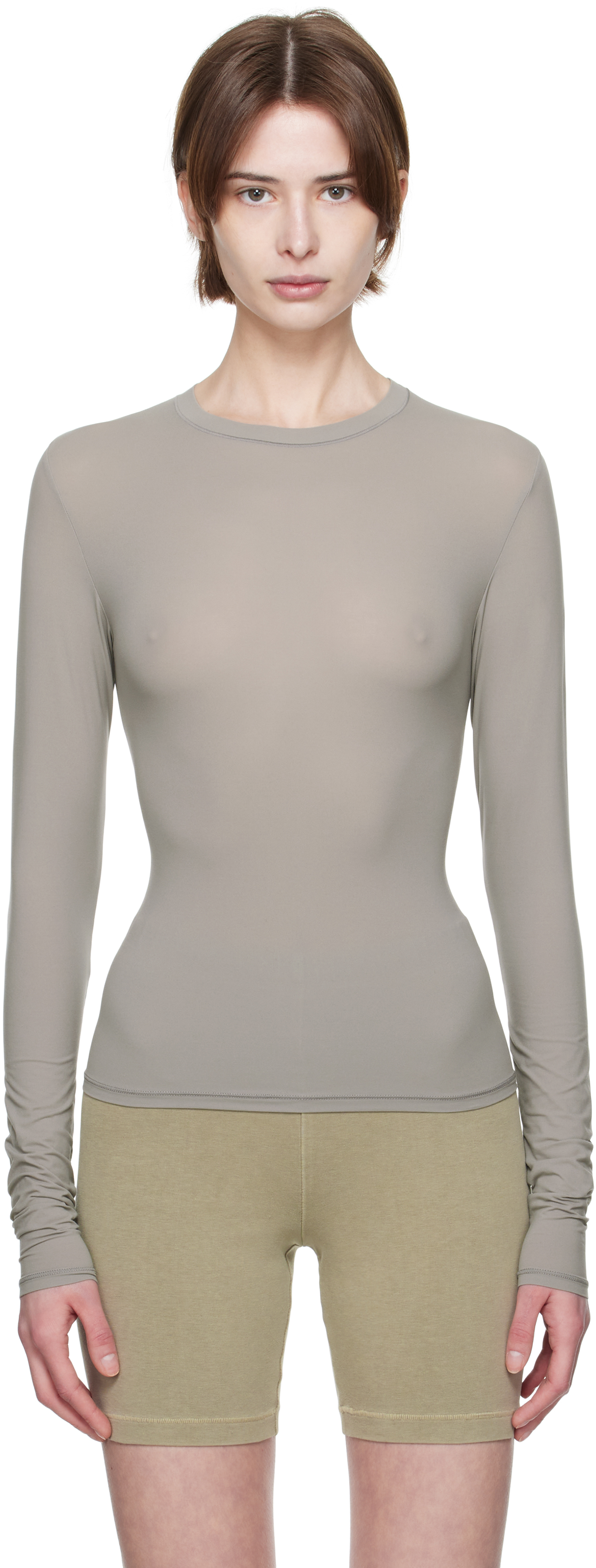 SKIMS GRAY FITS EVERYBODY LONG SLEEVE T-SHIRT